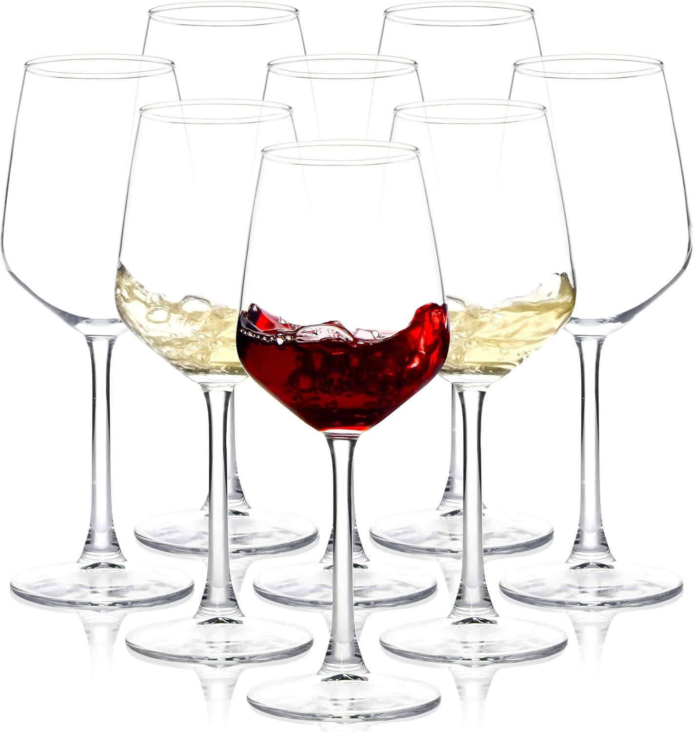 SHYRC Wine Glasses Set of 8, 12oz Clear Red/White, Long Stem Wine Glasses for Party, Wedding and Home