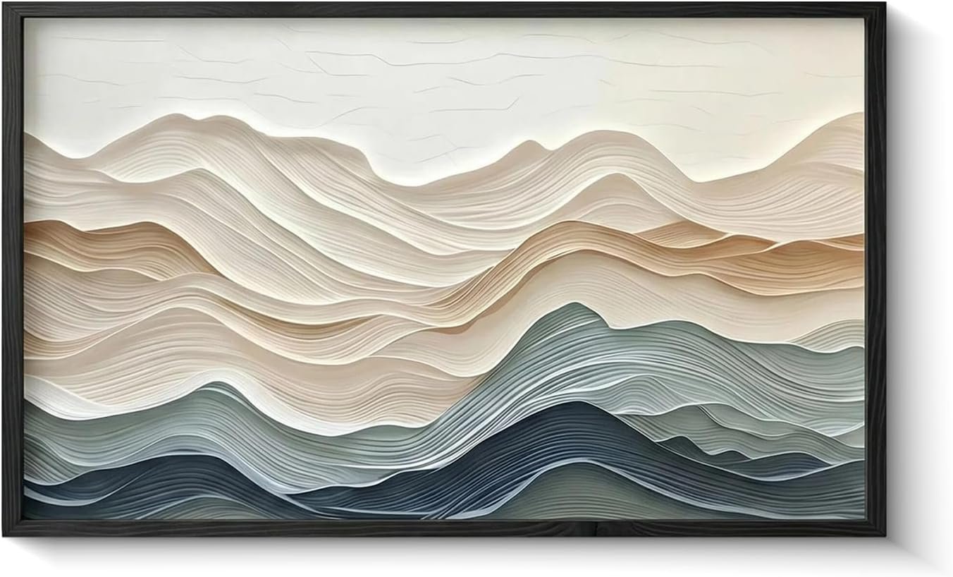 FAEKSUR Framed Abstract Neutral Wall Art for Living Room, Modern Watercolor Wave Landscape Canvas Print, Boho Minimalist Wall Art Home Decor for Bedroom, Dining Room, Office, 16×24 Inch