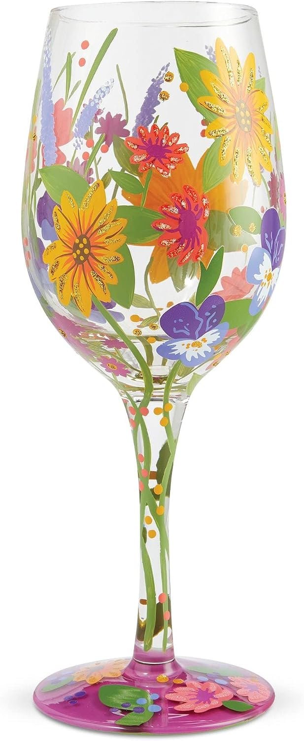 Enesco 6006284 Designs by Lolita Garden’ Hand-Painted Artisan Wine Glass, 15 Ounce, Multicolor