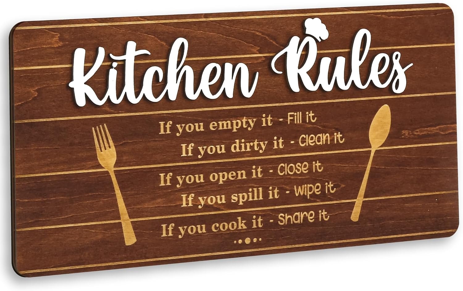 Woodamore Rustic Kitchen Rules Sign Wall Decor – Wood Kitchen Signs Decor, Hanging Wall Art Farmhouse Kitchen Decorations For Home