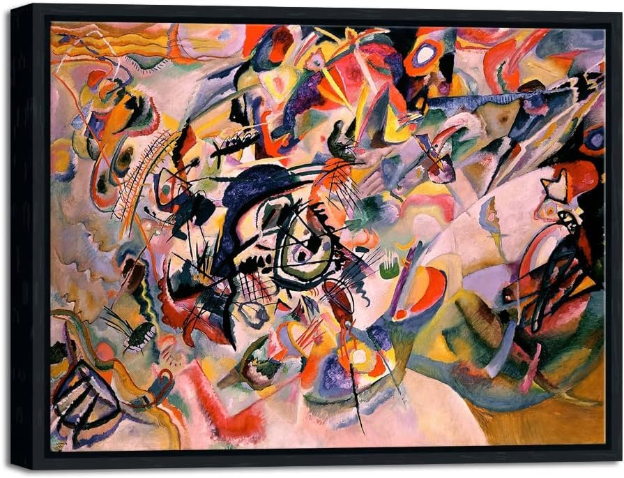 Wieco Art Framed Canvas Wall Art Composition VII, 1913 by Wassily Kandinsky Classic Abstract Famous Paintings Reproductions Canvas Wall Art for Home Decoration