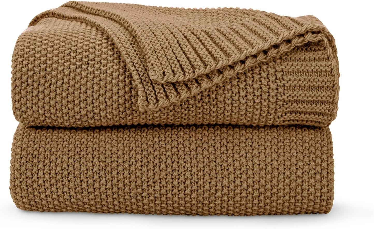 CozeCube Caramel Brown Throw Blanket for Couch, Soft Cozy Cable Knit Throw for Bed Sofa Living Room, Lightweight Warm Decorative Farmhouse Christmas Blanket, 50″x60″, Light Brown