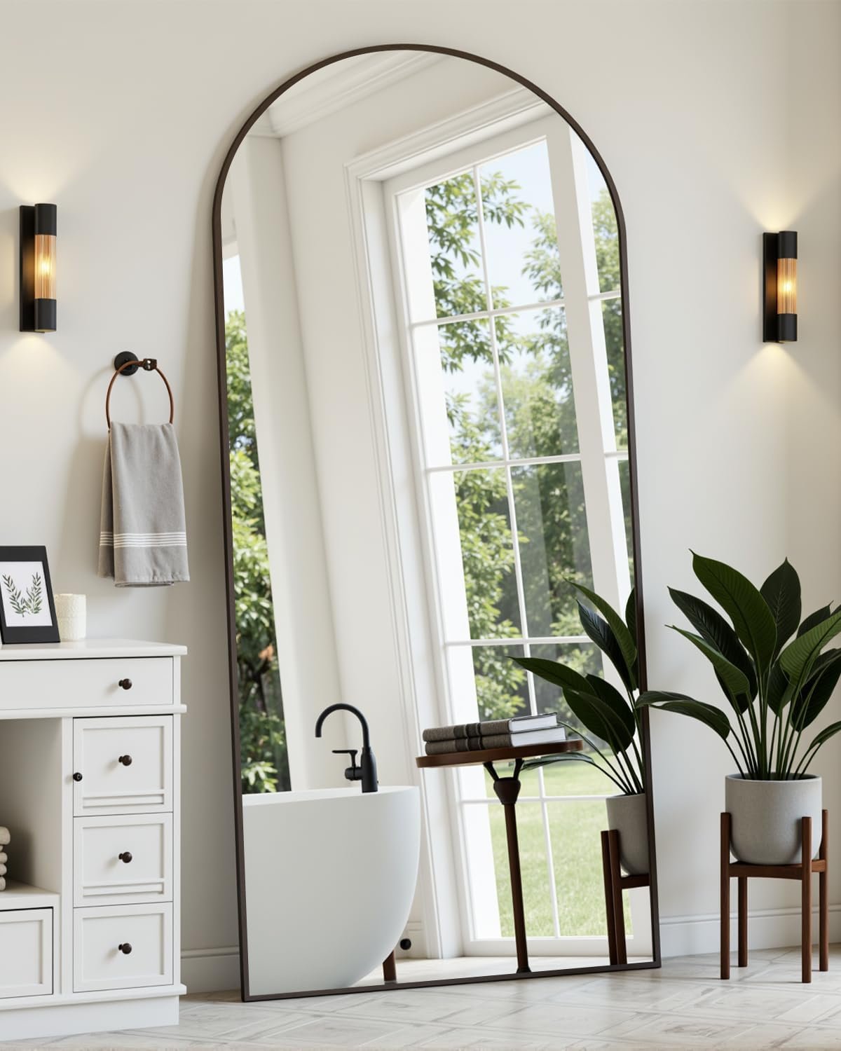 Suidia Full Length Mirror, 71″x32″ Floor Standing Mirror Freestanding, Full Body Mirrors with Stand for Bedroom, Hanging Mounted for Living Room Cloakroom, Black, Arched Style