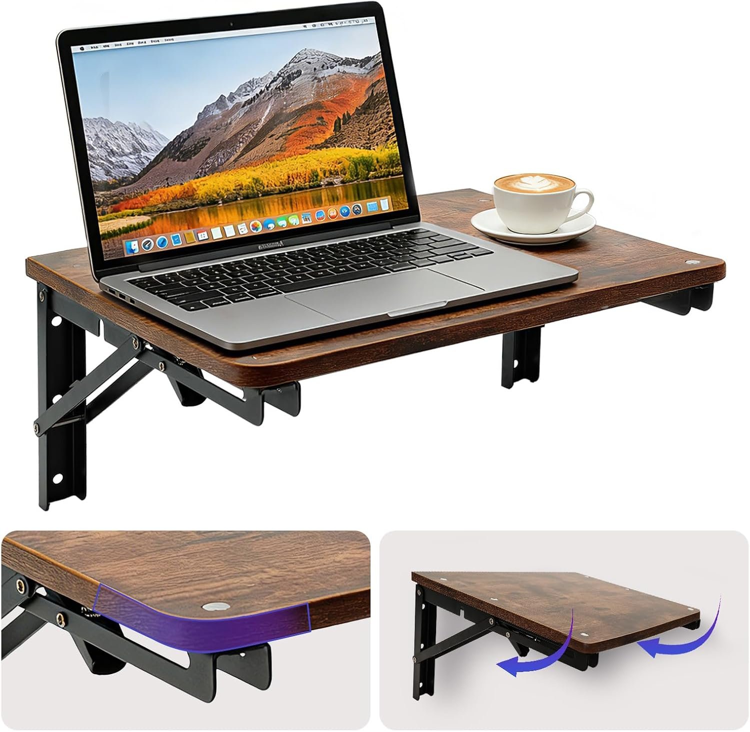 Wooden Folding Shelf Wall Mounted for Small Space, Fold Down Desk for Home | Wall Table for Living Room Bedroom Decor, Media Shelves with Heavy-Duty Brackets Holds Up to 30lbs, 16.5″*11.8″