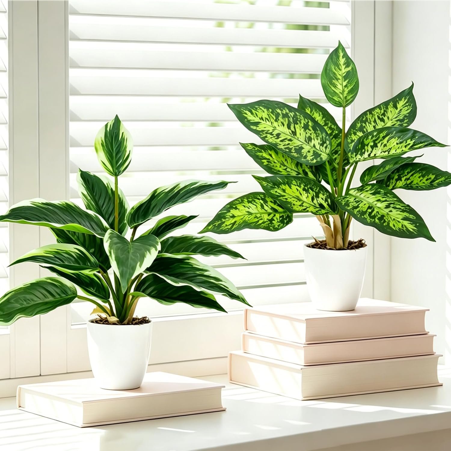 2 Pack Artificial Potted Plants, 16″ Fake Plants Indoor in White Pots for Home Bathroom, Office Desk, Shelf – Realistic Faux Greenery Desk Plants for Living Room, Kitchen, Farmhouse Decor