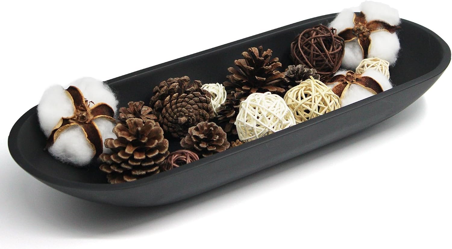 Long Decorative Bowl for Centerpiece, Dough Bowl for home decor 16″ Black | Minimalist Design Dough Bowl Decor for Coffee Table and Dining Table Centerpiece. Clutter Organizer with Anti-Slip Base