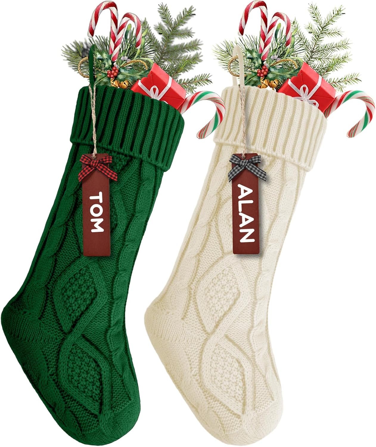 YOGINGO 2 Pack Christmas Stockings – Personalized Christmas Stockings, 18 Inches Large Christmas Stocking Hold All Surprises, Knitted Gift Stockings & Farmhouse Christmas Decor