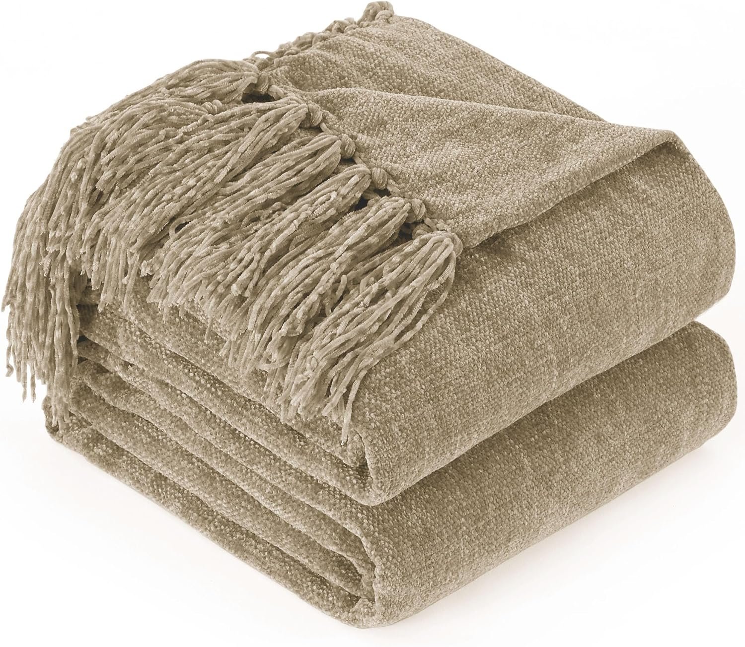 Chenille Throw Blanket for Couch – Soft Knit Blankets 50″X60″ | Cozy Warm Lightweight Boho Decorative Knitted Blankets with Tassels for Bed and Sofa,Taupe