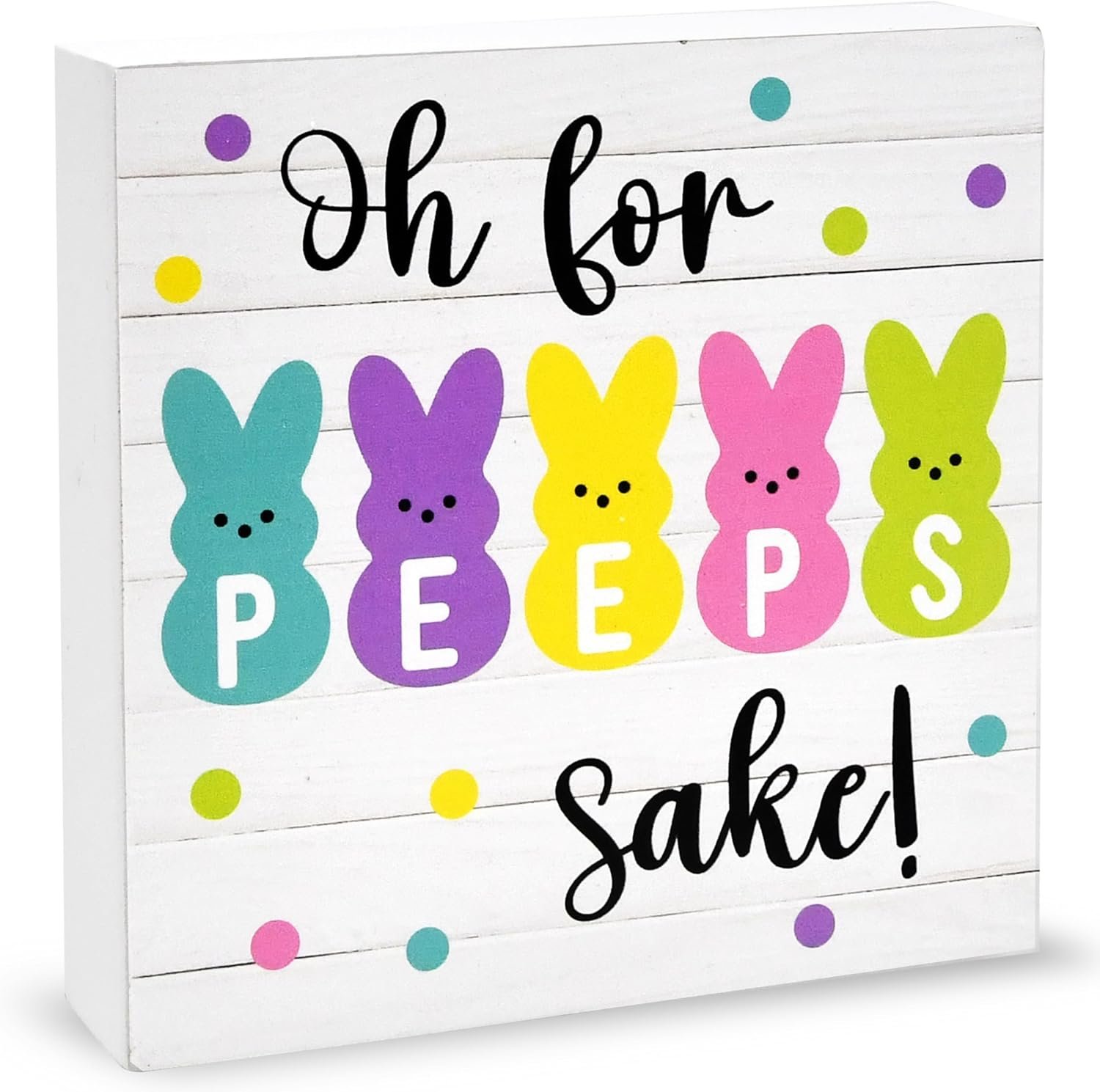 Funny Easter Bunny Wooden Box Sign – Easter Decor Desk Plaque Gift for Home Farmhouse Kitchen Bathroom Shelf Table Decoration Oh for Peeps Sake