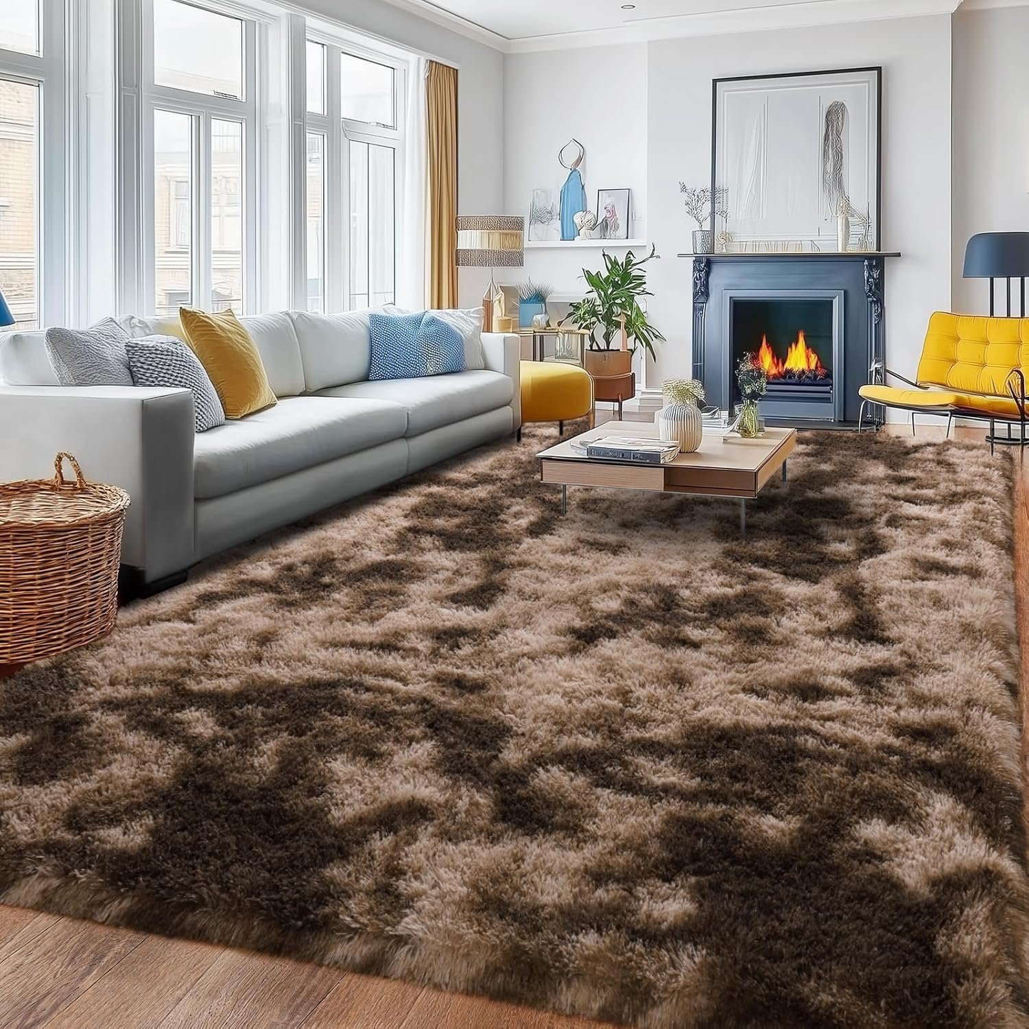 Brown Area Rugs 8×10 for Living Room, Ultra Soft Fluffy Rug Carpet for Bedroom, Non-Slip Fuzzy Plush Modern Indoor Shag Rugs for Dorm Nursery Kids Room Home Decor