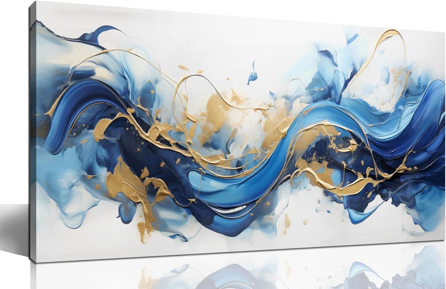 AUUZAIUA Abstract Canvas Wall Art for Living Room Blue and Gold Fluid Wave Pictures Modern Artwork for Bedroom Office Canvas Prints 20×40 Inches