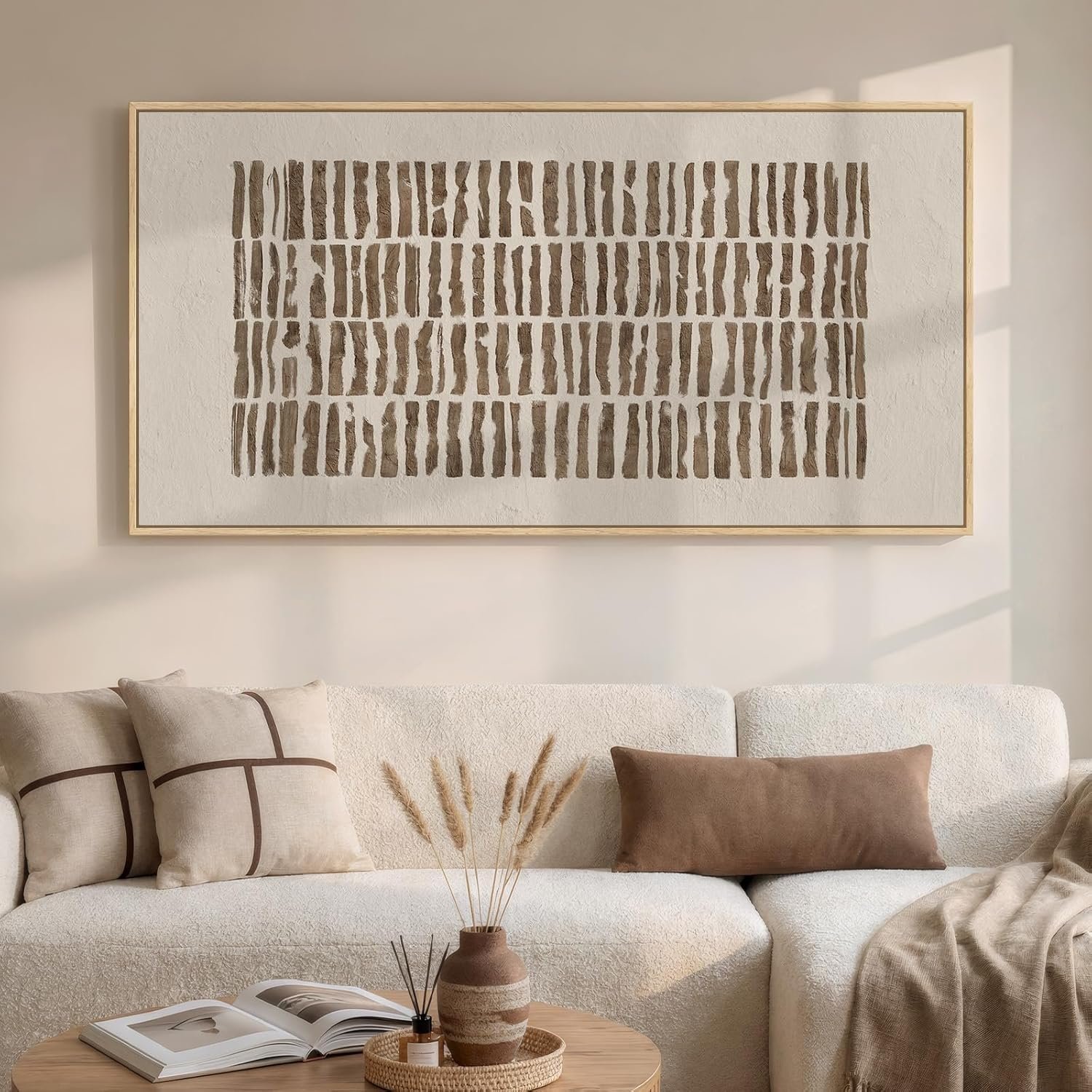 Large Framed Neutral Abstract Canvas Wall Art for Living Room, Horizontal Wabi-Sabi Prints Paintings Artwork for Walls, Minimalist Modern Pictures Wall Decor for Bedroom, Office, Dining Room, 30×60 In