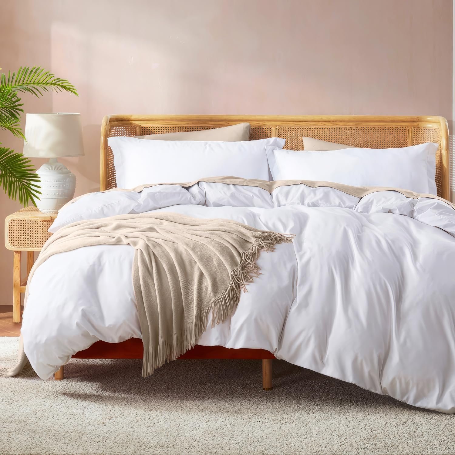 Nestl White Duvet Cover Full Size – Soft Double Brushed Full Size Duvet Cover Set, 3 Piece, with Button Closure, 1 Duvet Cover 80×90 inches and 2 Pillow Shams