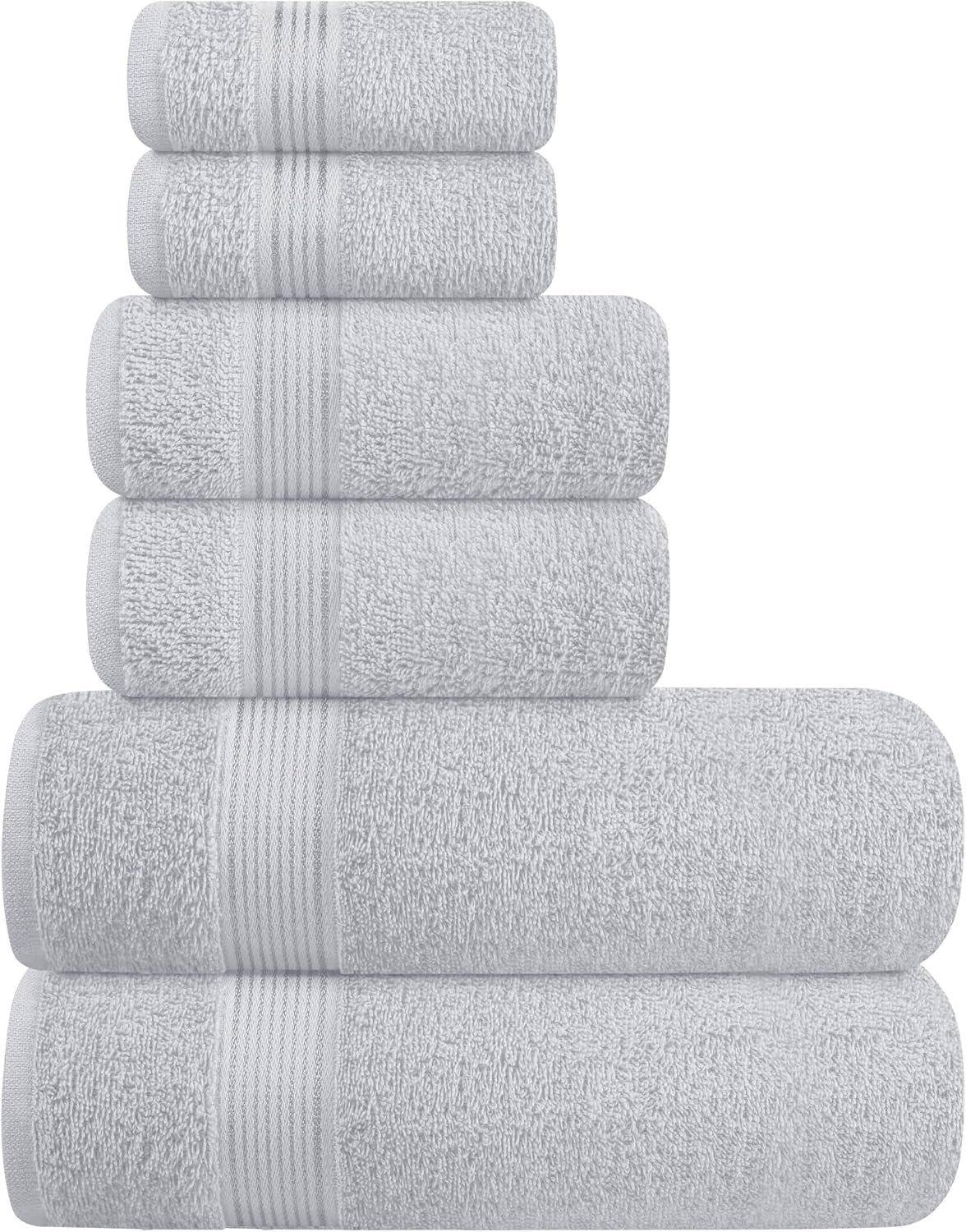 Belizzi Home Ultra Soft 6 Pack Cotton Towel Set, Contains 2 Bath Towels 28×55 inch, 2 Hand Towels 16×24 inch & 2 Wash Coths 12×12 inch, Ideal for Everyday use, Compact & Lightweight – Light Grey
