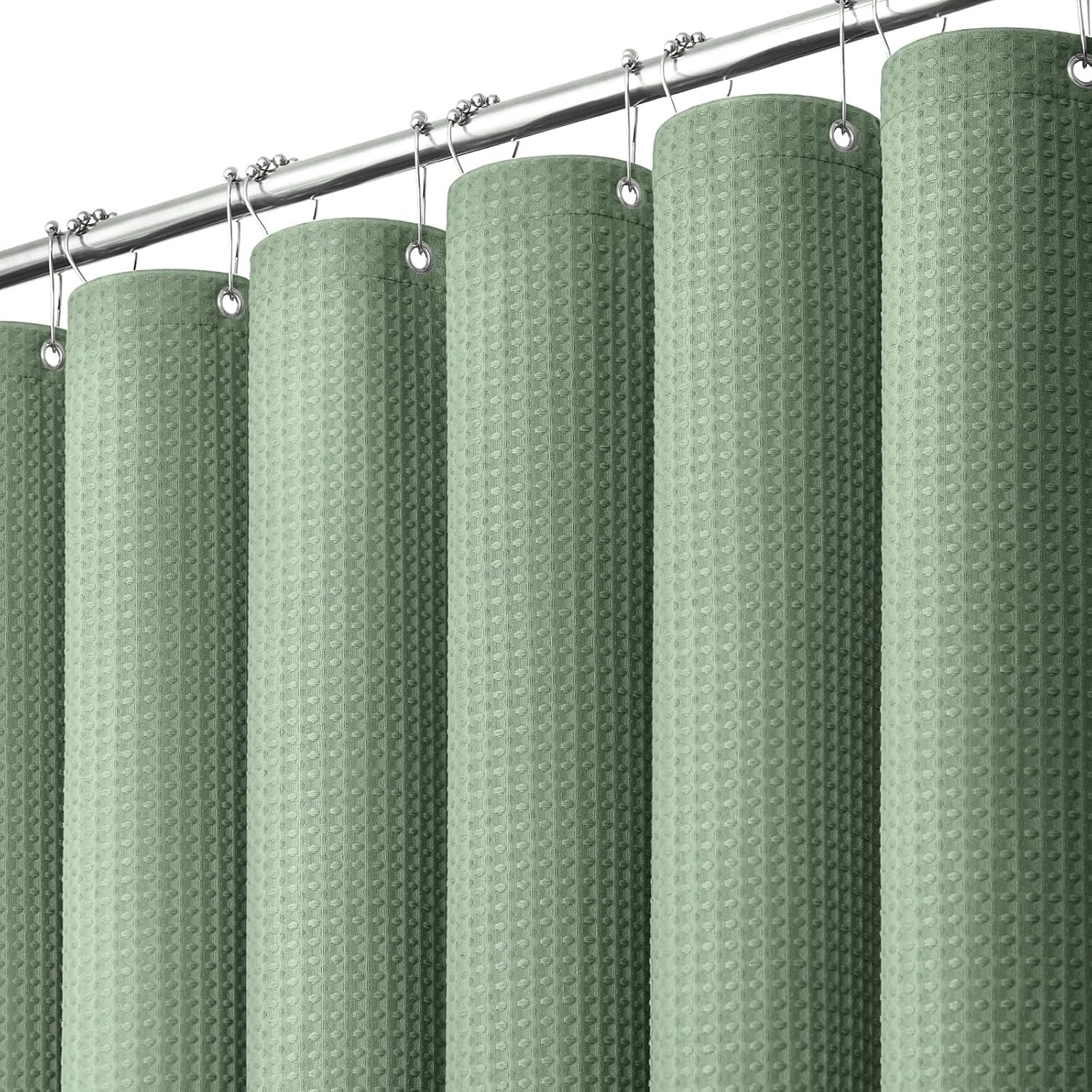 Dynamene Sage Green Shower Curtain – Waffle Textured Heavy Duty Thick Fabric Shower Curtains for Bathroom, 256GSM Luxury Weighted Polyester Cloth Bath Curtain Set with 12 Plastic Hooks，72Wx72H,Green