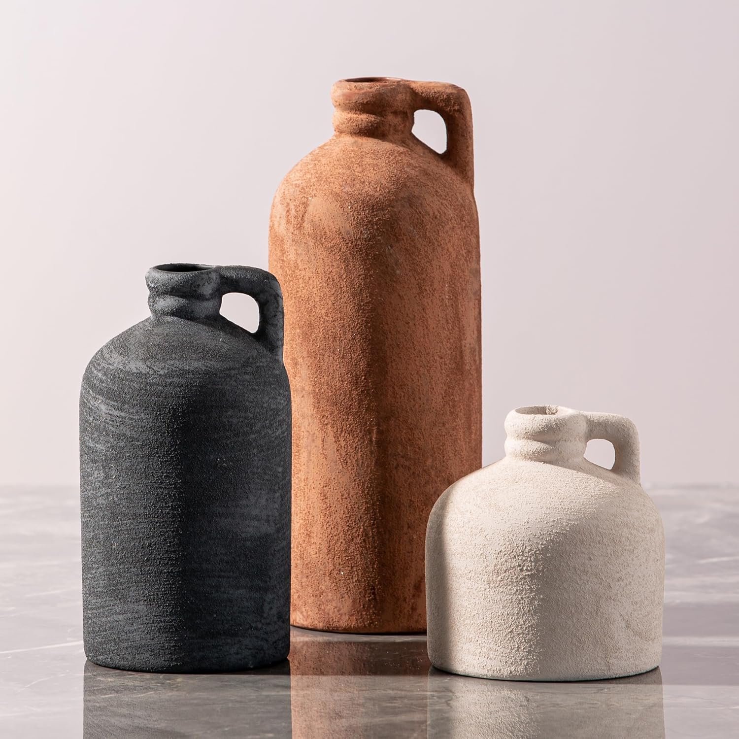 Ceramic Vase Home Table Decor – Flower Vase Set of 3 Living Room Kitchen Decorations Farmhouse Modern Rustic Vases Decorative Centerpiece for Shelf Bedroom Office Bathroom Dining Coffee Desk