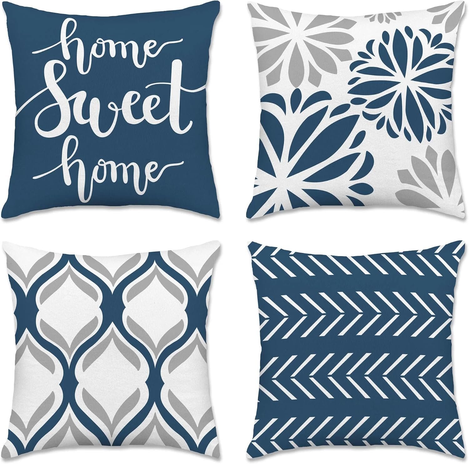 pinata Blue Geometric Pillow Covers 18×18, Boho Farmhouse Pillow Covers | Set of 4, Outdoor, Home Sweet Home, Sofa, Living Room, Bedroom, Decor, No Insert