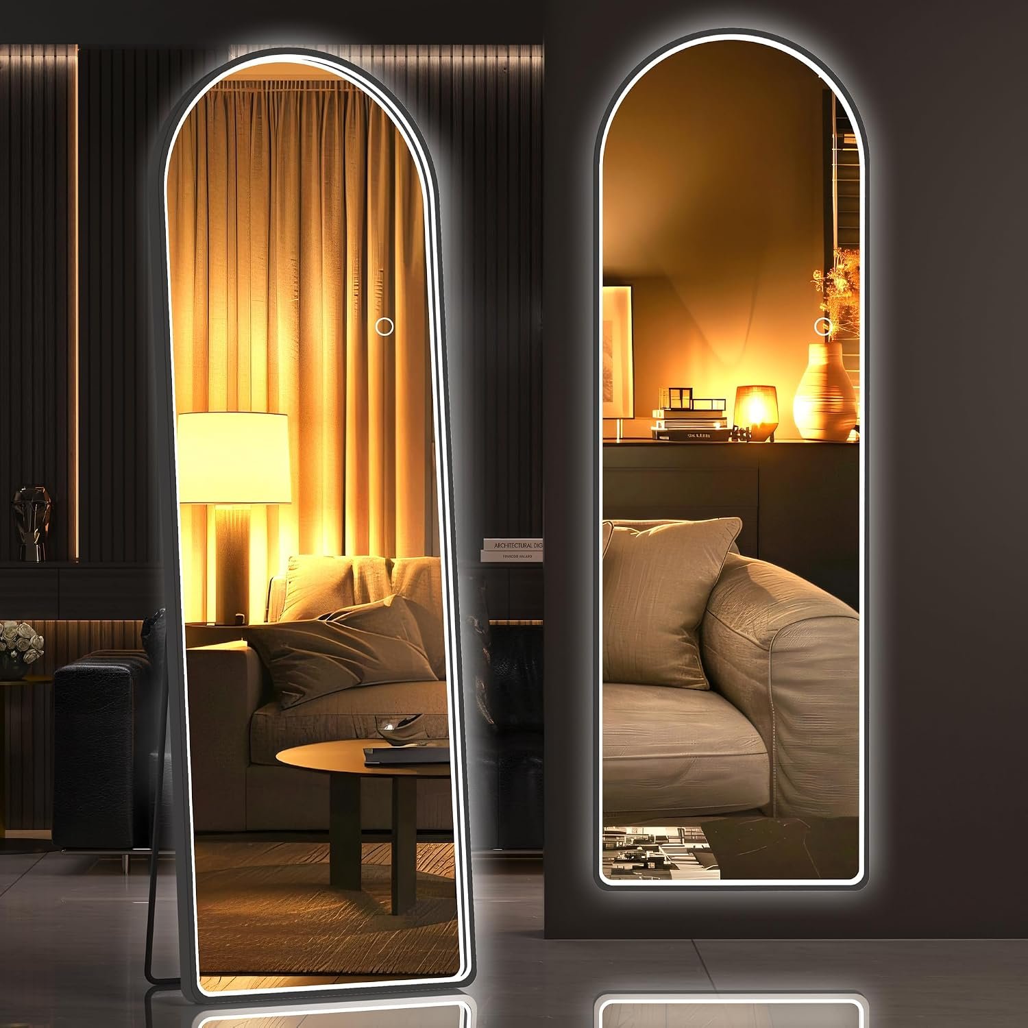 Hasipu 55″ X 18″ Full Length Mirror with Lights, Aluminum Frame Arch Led Mirror Full Length and 3 Colors Temperatures & Brightness Adjustable