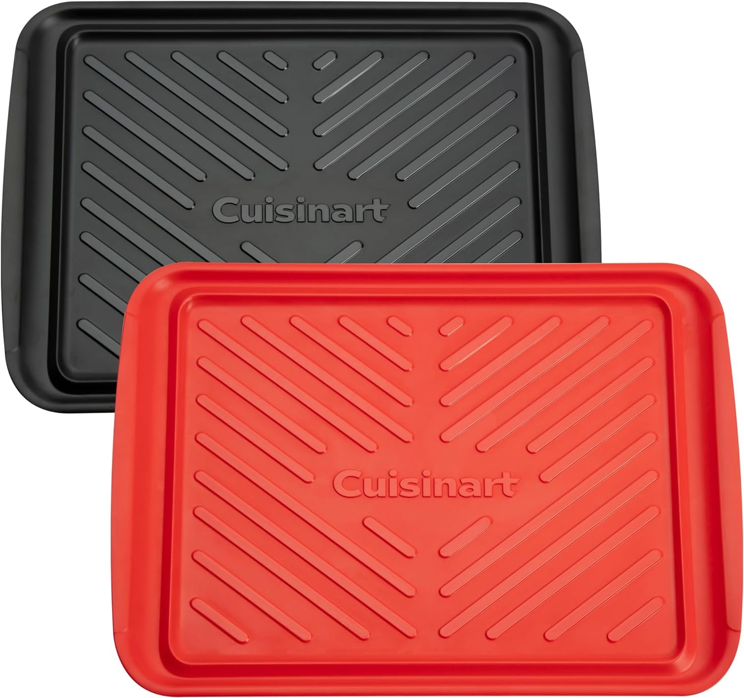 Cuisinart Grilling Prep & Serve Trays, 17×10.5 inch BBQ Tray Safe for Food Handling, 2 Dishwasher Safe Nesting Trays Black & Red, Perfect Grilling Accessories for Cooked & Raw Meat, Fits 6 Burgers