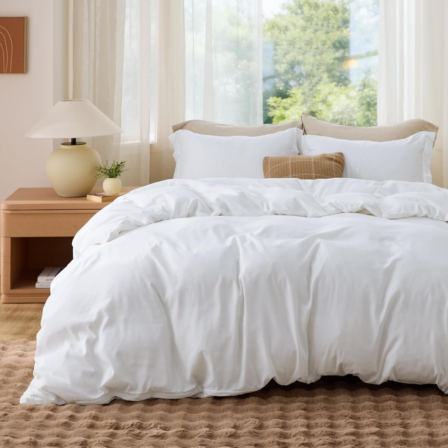 Bedsure White Duvet Cover Queen Size – Soft Double Brushed Bedding Set for Kids & Adults, Zipper Closure, 3 Pieces, Includes 1 Duvet Cover (90″x90″) & 2 Pillow Shams, NO Comforter