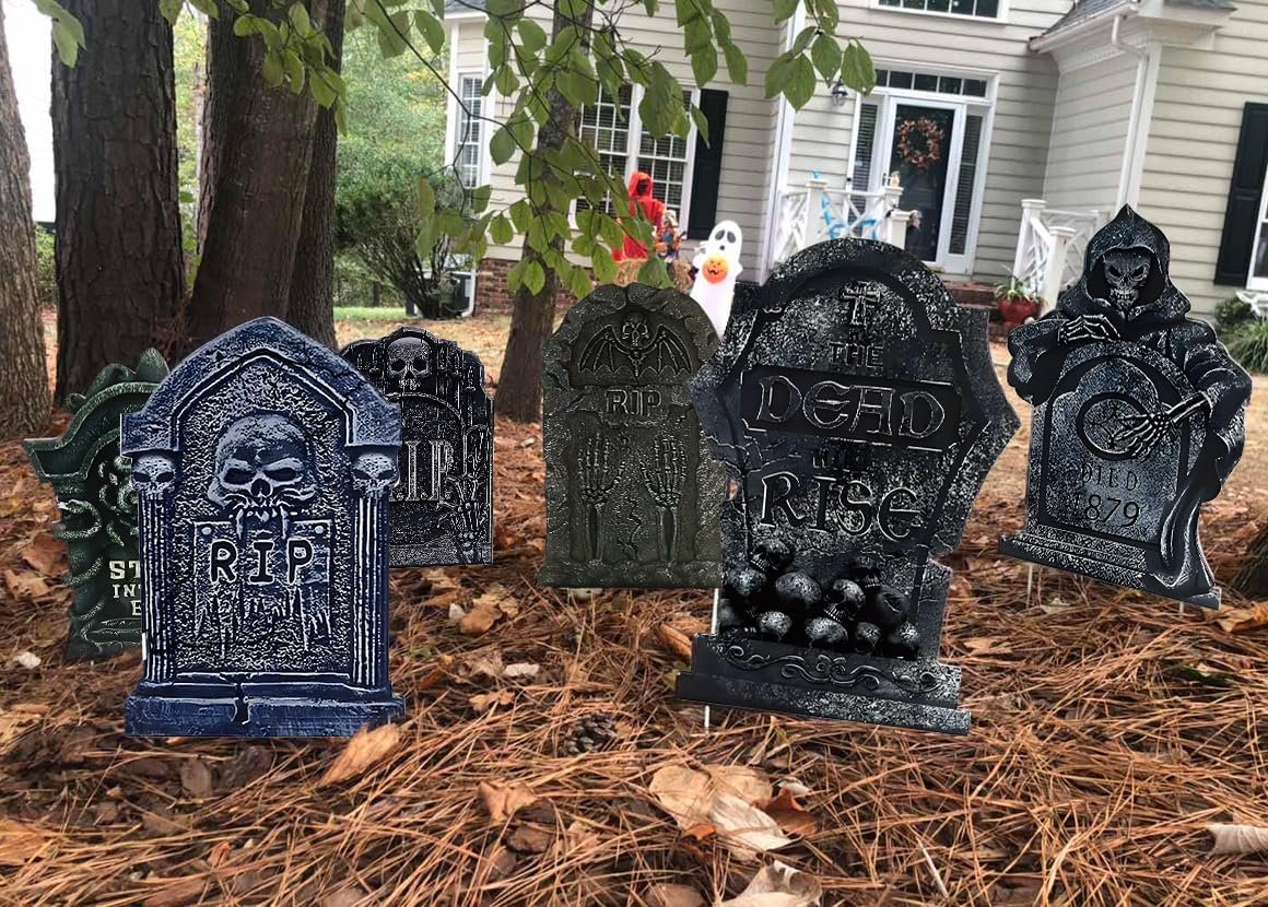 Halloween Tombstone Decorations Gravestone Decor for Graveyard Headstone Yard Signs Outdoor Lawn Yard Garden Decorations Halloween Yard Stakes – 6PCS