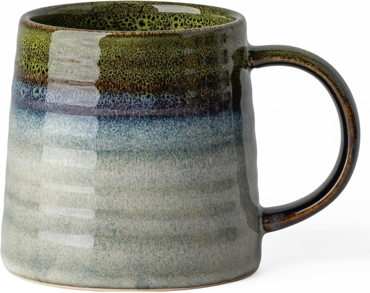 15.5oz Large Heavyweight Ceramic Mug, Reactive (Light Green) | 15.5oz Medium-Large, Heavy Weighted Stoneware, Reactive Transmutation Glaze, Microwave & Dishwasher Safe, Gift Box