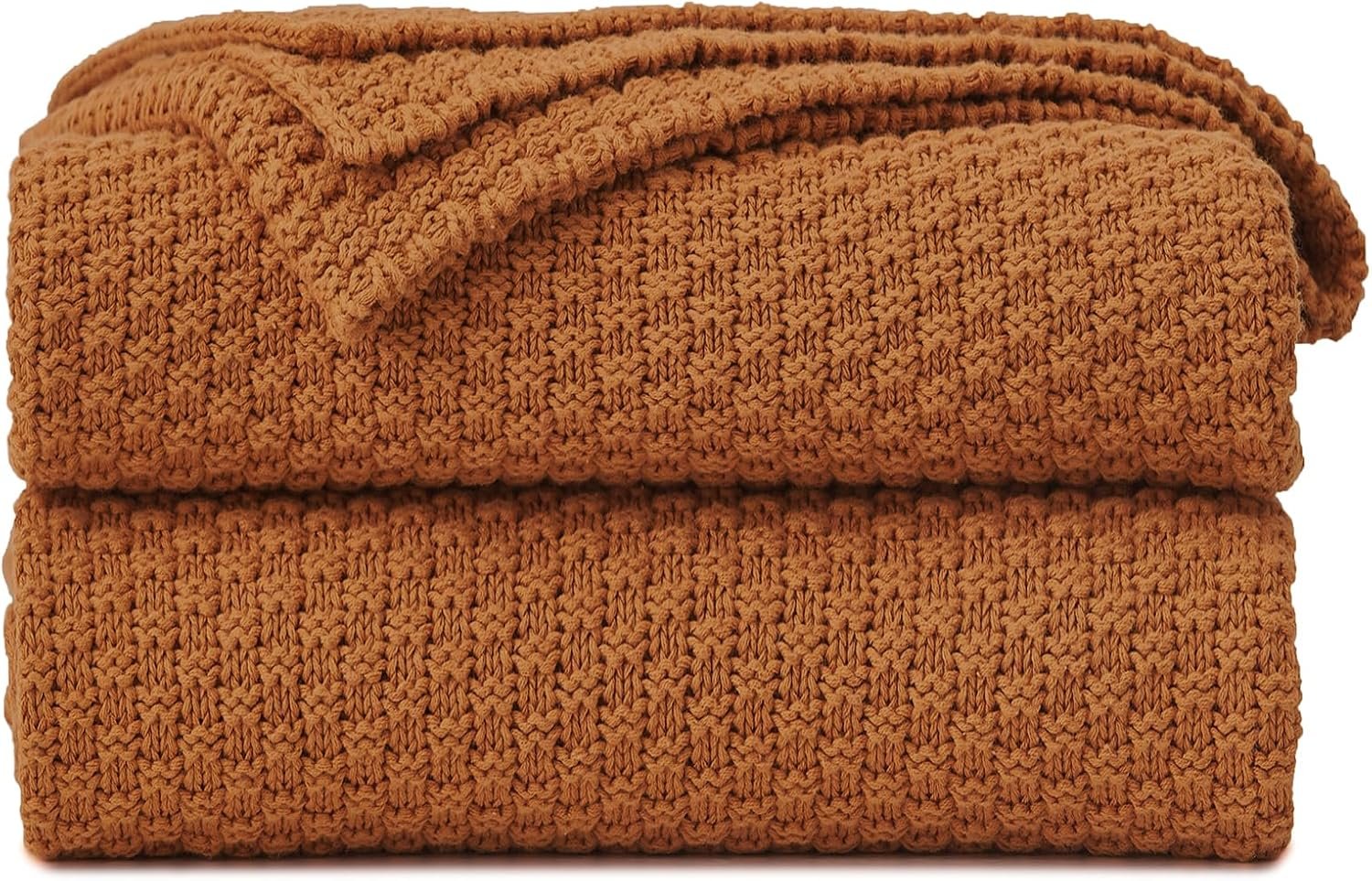 Longhui bedding 100% Cotton Knitted Throw Blanket – Burnt Orange, Soft & Cozy, Machine Washable, 51″x63″ – Perfect for Living Room, Couch, Sofa, Bed or Travel