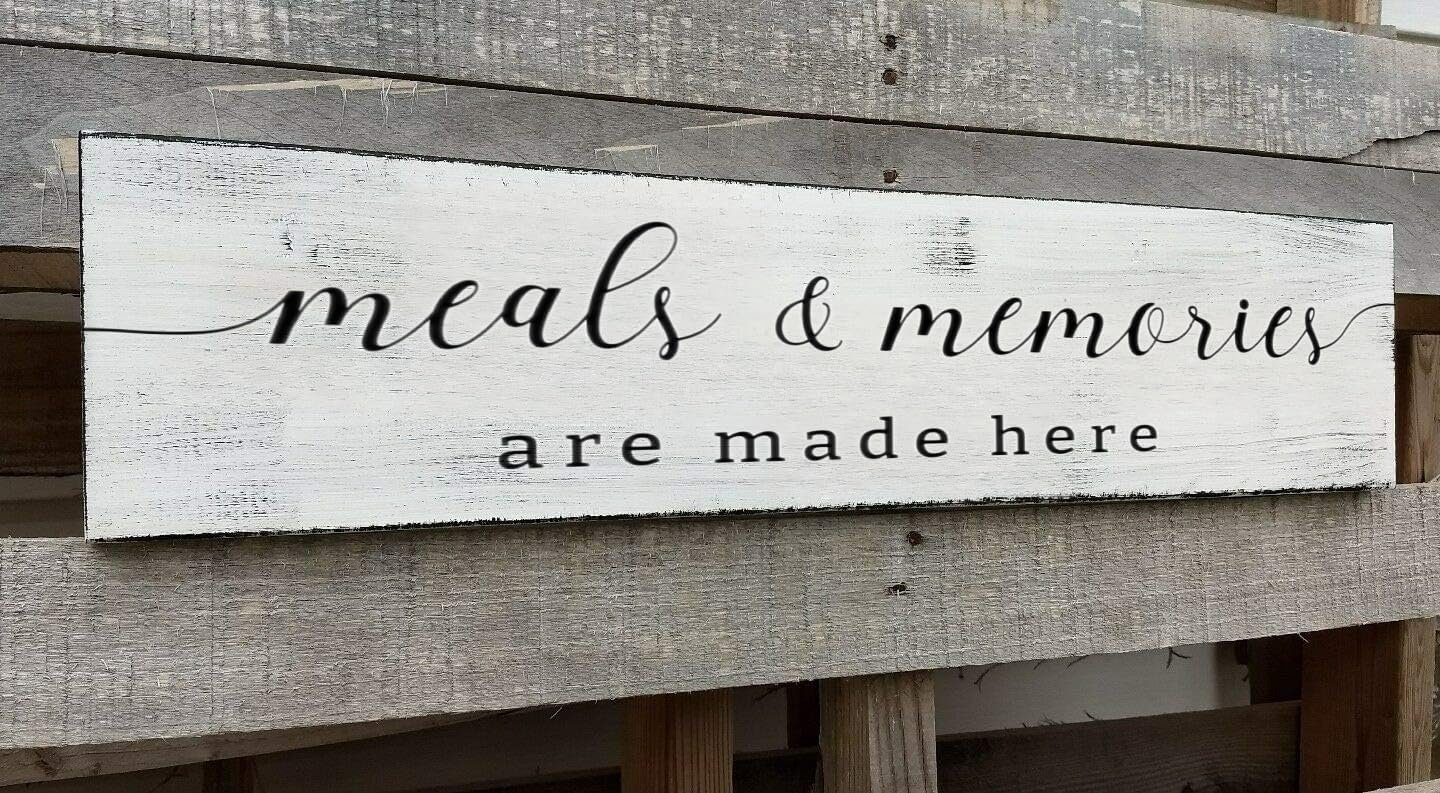 Farmhouse Kitchen Wall Decor,Meals and Memories are Made Here Sign, Rustic Wood Kitchen Signs Dinning Room Wall Decor (Meal) 4×16 Inch