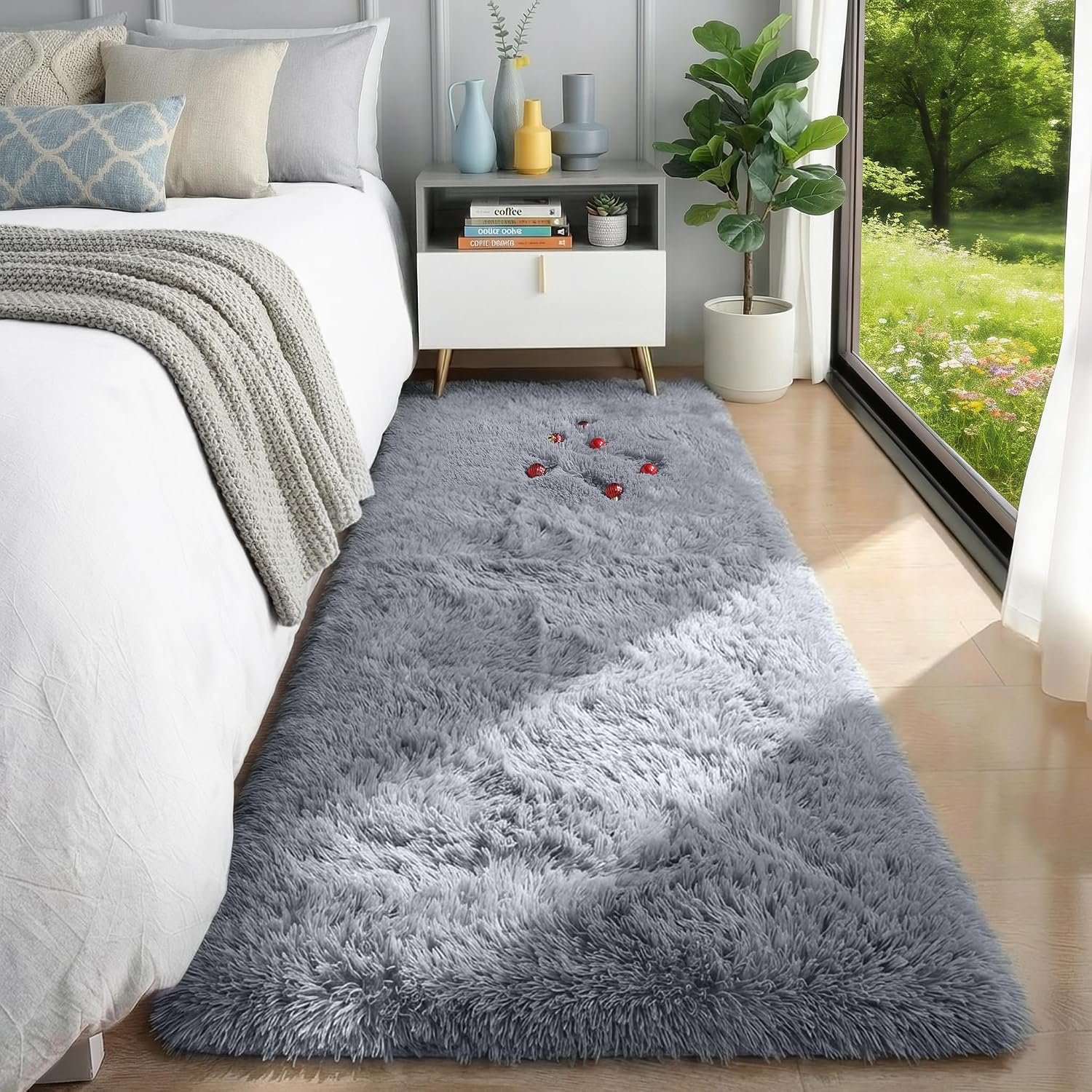 PAGISOFE Super Soft Runner Rugs for Hallway 2×6 Ft,Grey Fluffy Rug Home Decor Aesthetic, Fuzzy Plush Long Bedside Rugs for Room Decor Indoor Fluffy Shaggy Furry Throw Rug for Teen Dorm Nursery