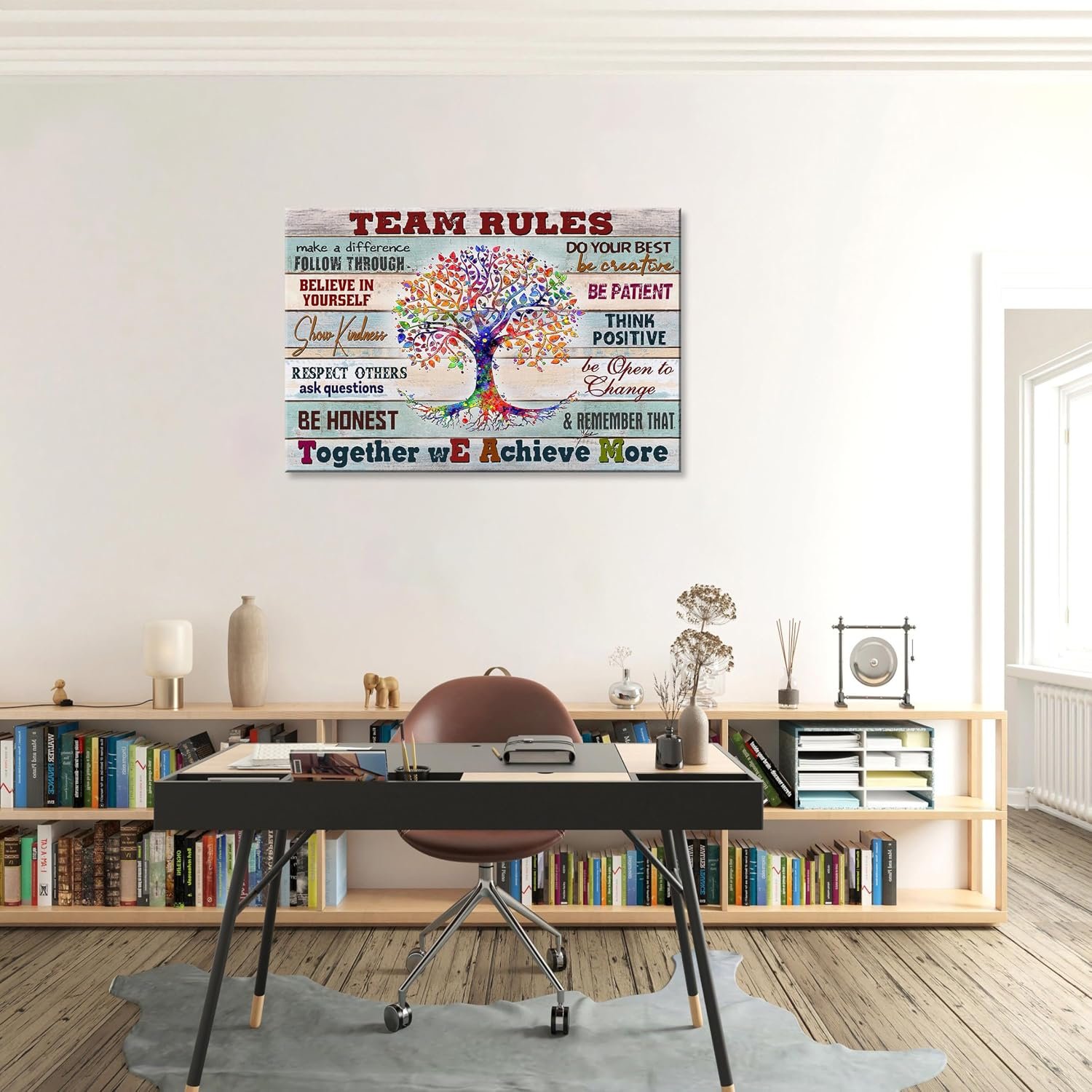 Inspirational Wall Art for Office Team Rules Wall Decor Office Wall Decor Motivation Positive Quotes Wall Decor Teamwork Wall Art Framed Painting Prints Artwork for Home Office 16x12in Framed