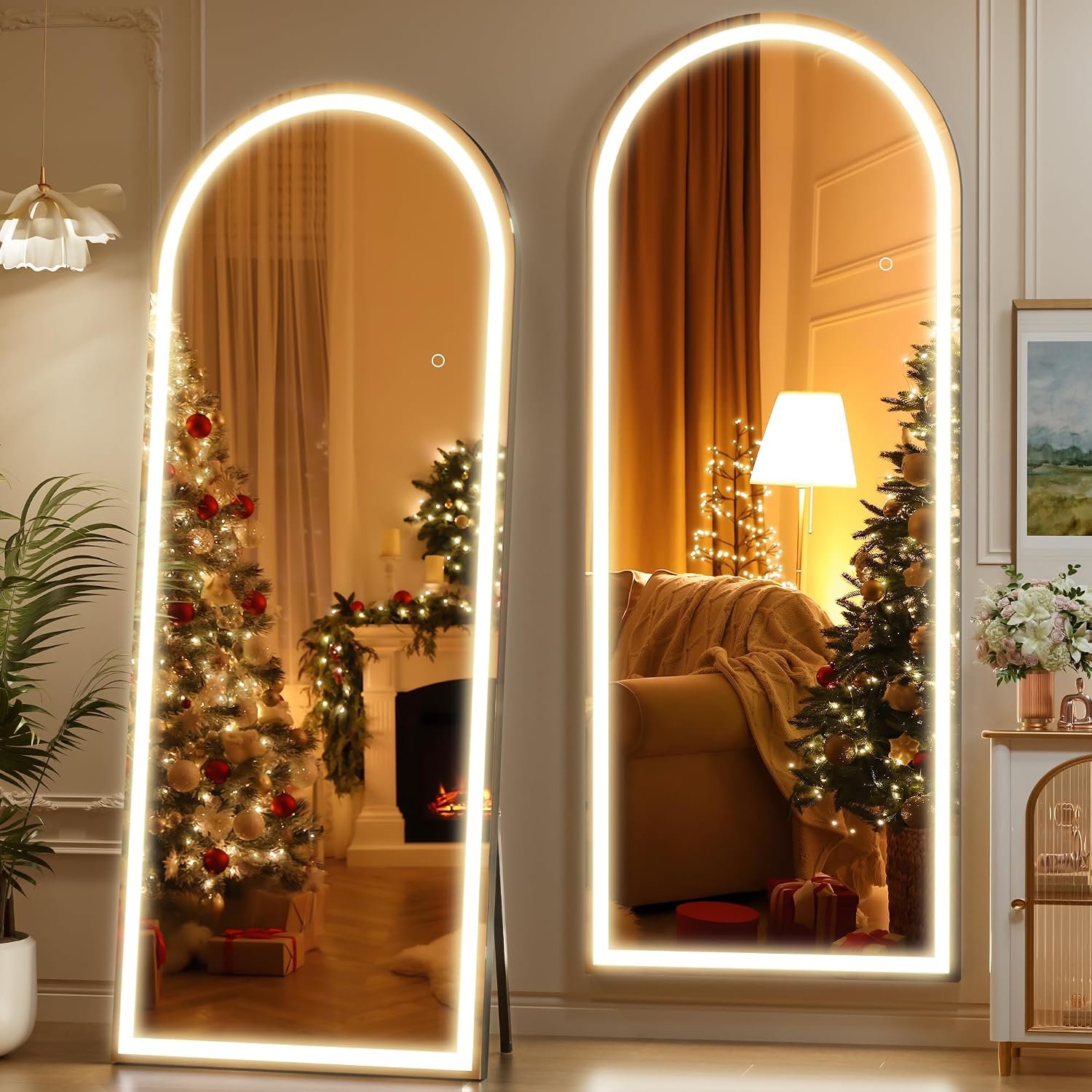 Hasipu 71″ X 24″ Full Length Mirror with Lights, Aluminum Frame Arch Led Mirror Full Length and 3 Colors Temperatures & Brightness Adjustable