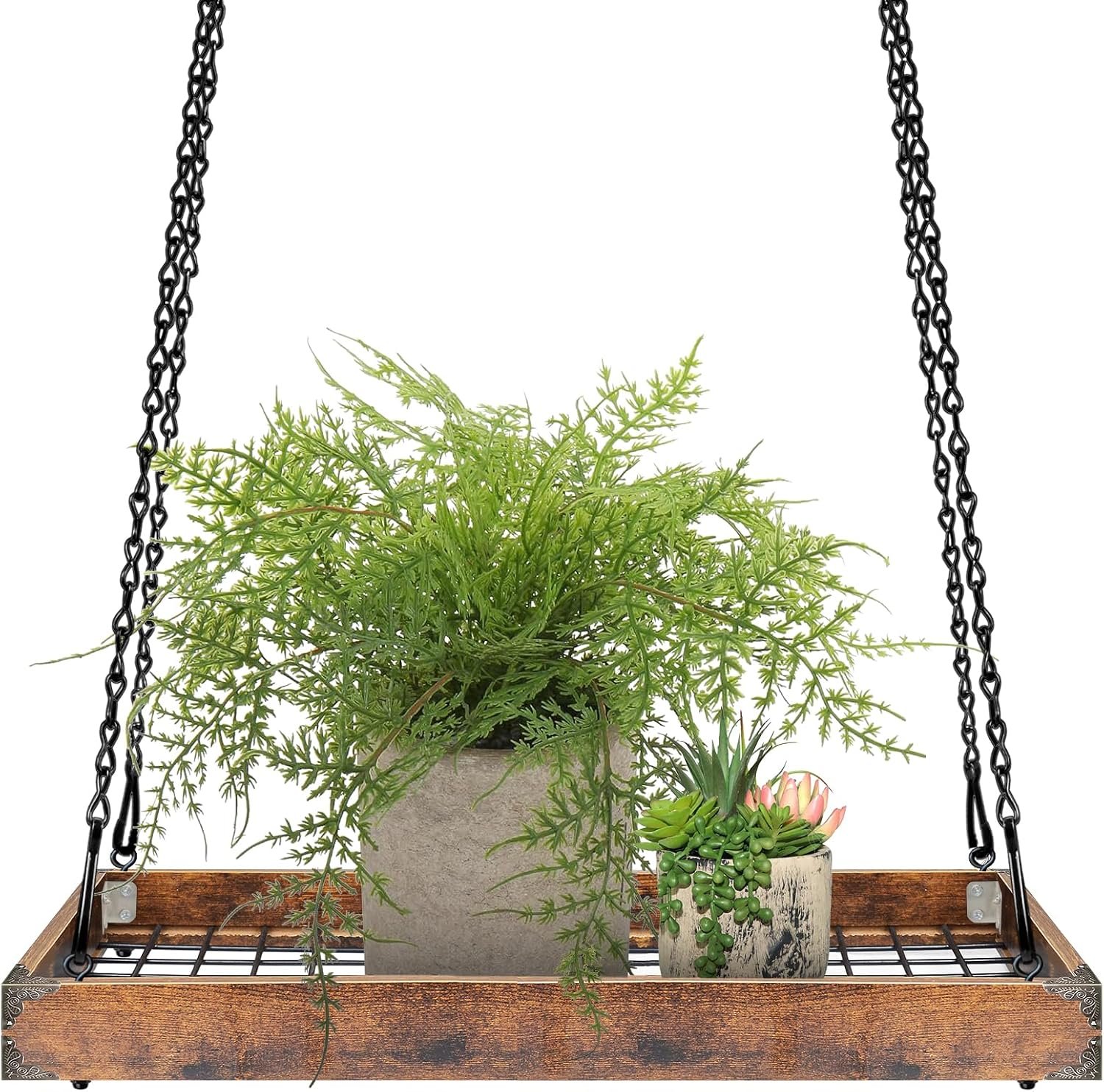 Lilybud–lily Plant Hanger Indoor Outdoor, 16″ Large Hanging Planters for Indoor Plants Hanging Plant Holder Wood Metal Hanging Plant Shelf Large Hanging Baskets for Plants Outdoor Window Ceiling