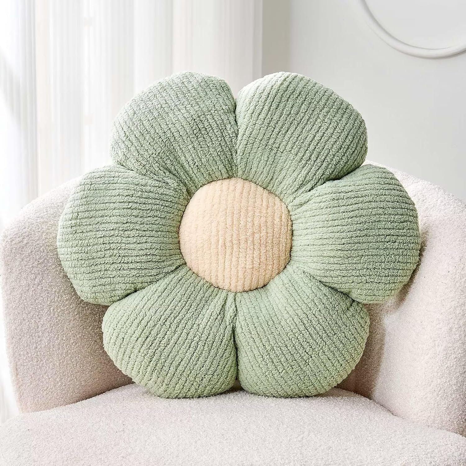 Kcvvcr Flower Throw Pillow, Soft Sage Green 14.9″ Shaped Floor Pillow for Home Decor, Cute Aesthetic Plush Decorative Pillows for Bed, Sofa, Couch