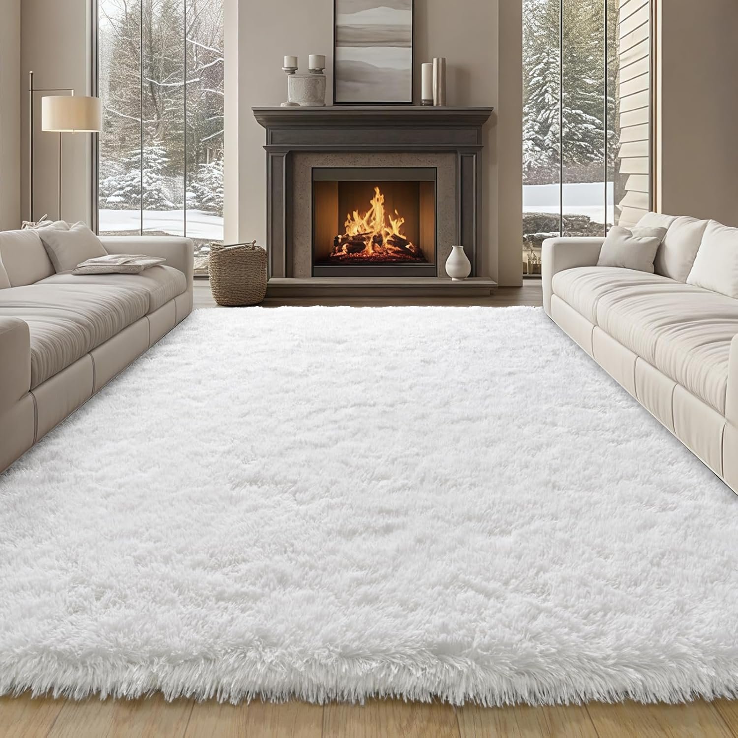 8×10 Large Area Rugs for Living Room, White Fluffy Shag Rug for Bedroom and Nursery, Soft and Comfy, Big Fuzzy Carpet for Kids, Girls, Boys Room Dorm Home Decor Aesthetic, Upgrade Non Slip
