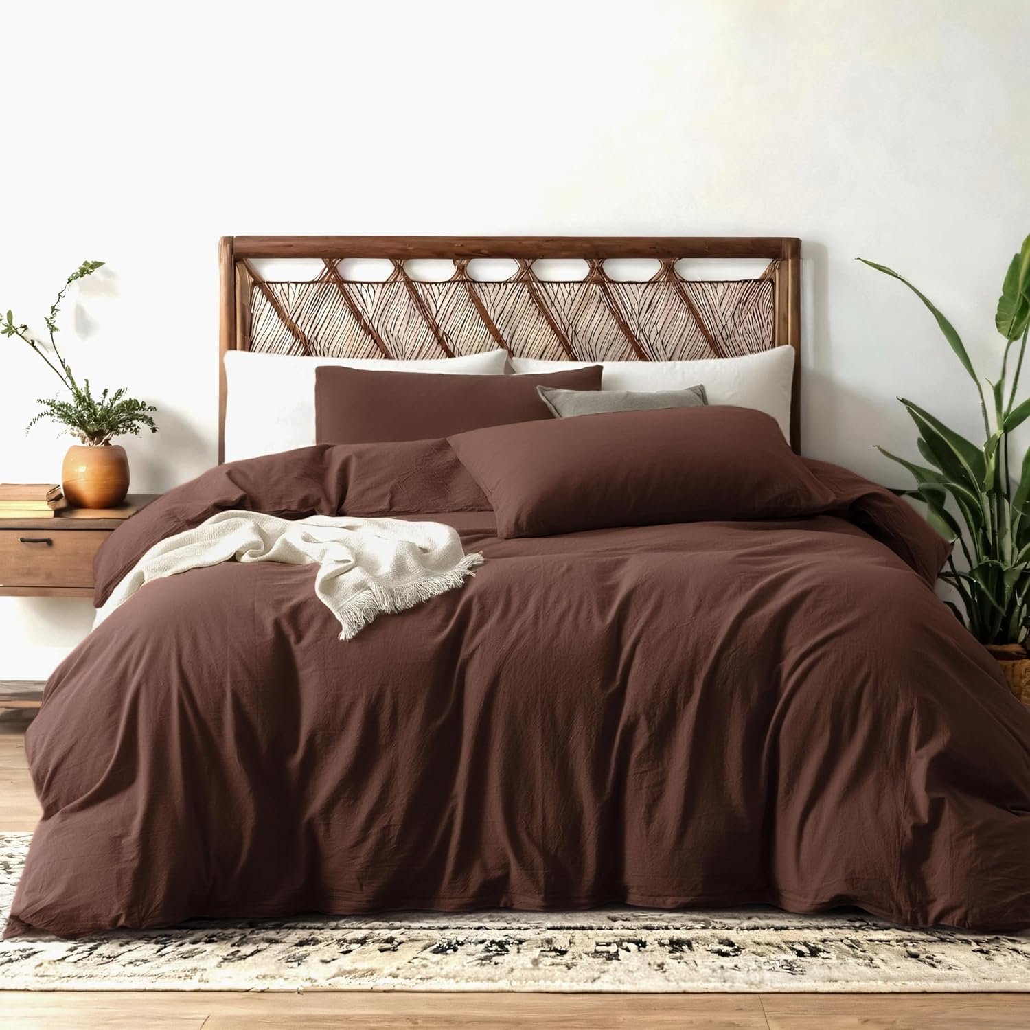 Cocoa Brown Duvet Cover Queen Size – Pre-Washed Bedding – 160 GSM Ultra Soft Duvet Cover Set with 2 Pillow Shams – 3 Pieces(Cover Only, No Insert)