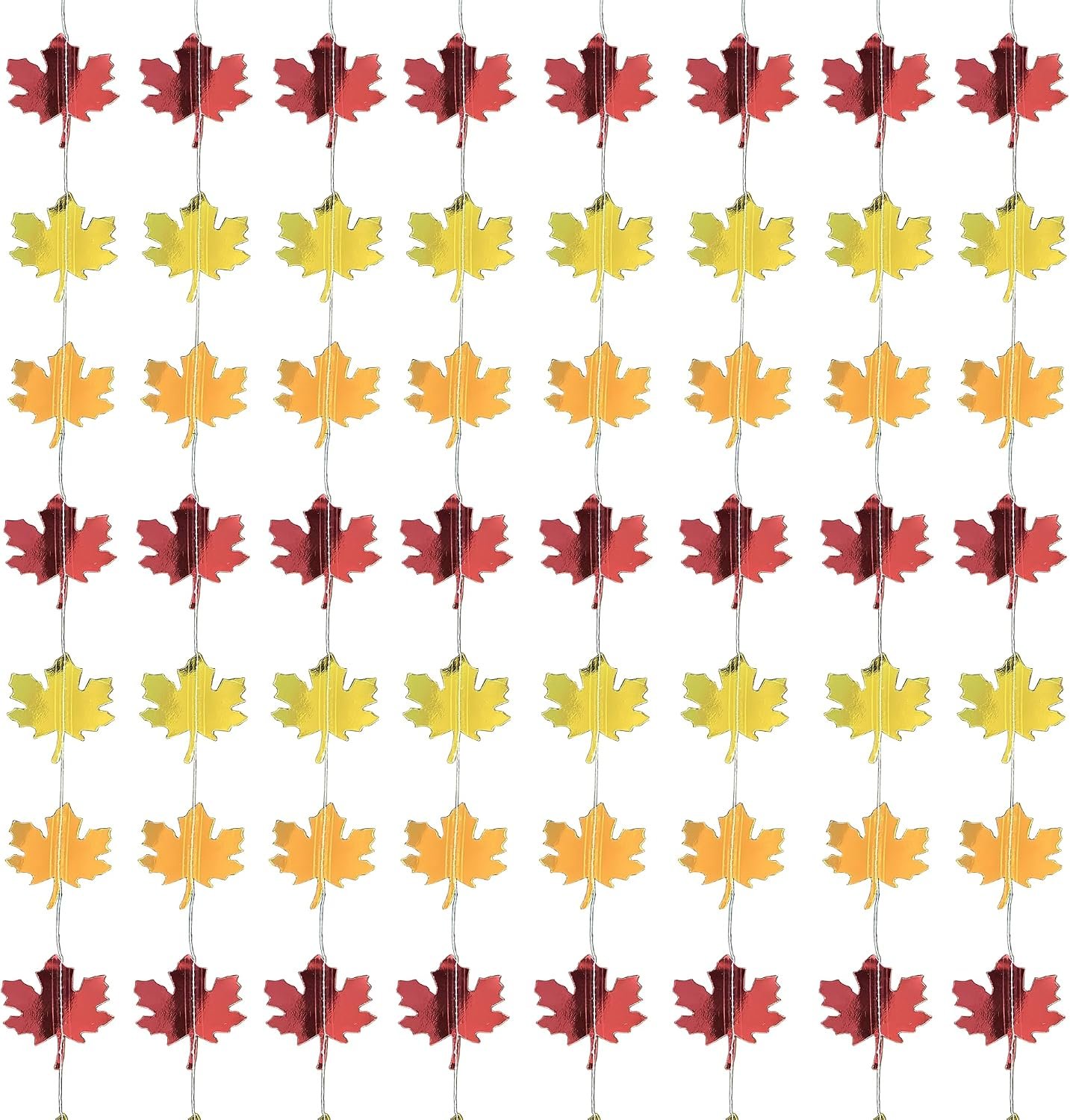 Thanksgiving Fall Leaf Hanging Garland, Assorted Colors, 80 ft Long – Ten 8ft Strings with Leaves, Matallic Maple Leaves Backdrop for Party and Autumn Celebrations, by BASHOUT
