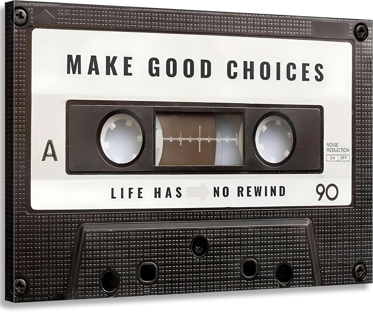 Inspirational Office Canvas Wall Art Picture Vintage Cassett Tape Prints Make Good Choices Life Has No Rewind Inspiring Artwork Motivational Wall Decor for Office Bedroom Living Room 12x16in Framed