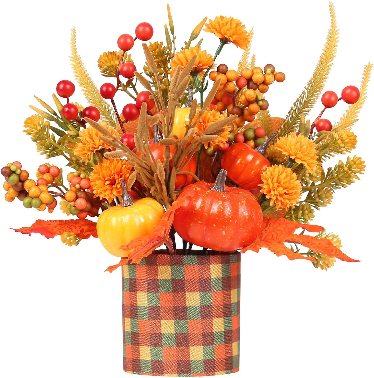 Super Holiday Fall Decor, 12″ Artificial Orange Pumpkin Berry Maple Tree Halloween Thanksgiving Table Centerpieces Decorations, for Home Farmhouse Autumn Harvest Holiday Party Decor.