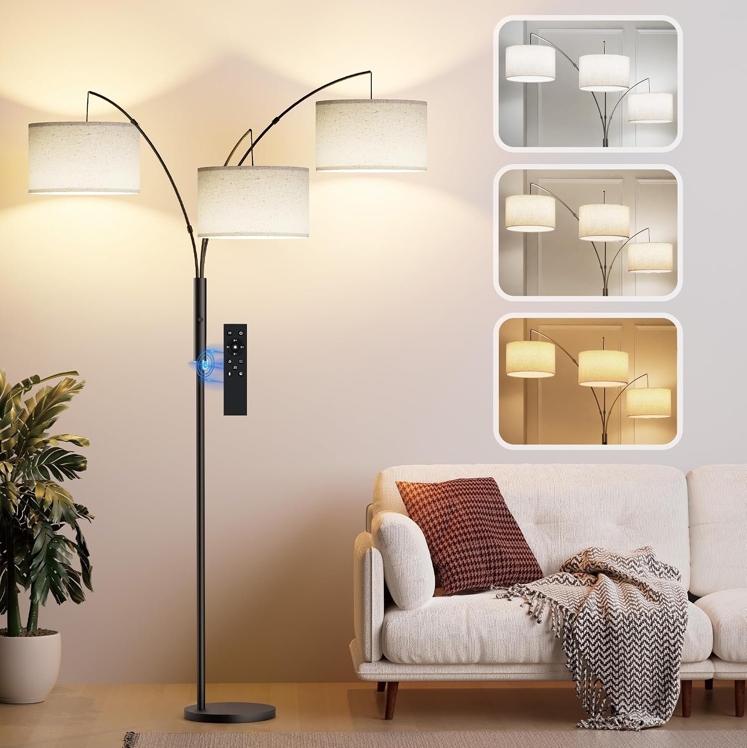 SIBRILLE Floor Lamps for Living Room – 3 Lights Dimmable Floor Lamp, Standing Lamp with Remote & Touch Control, Tall Lamp for Living Room Corner, Bedroom, Office