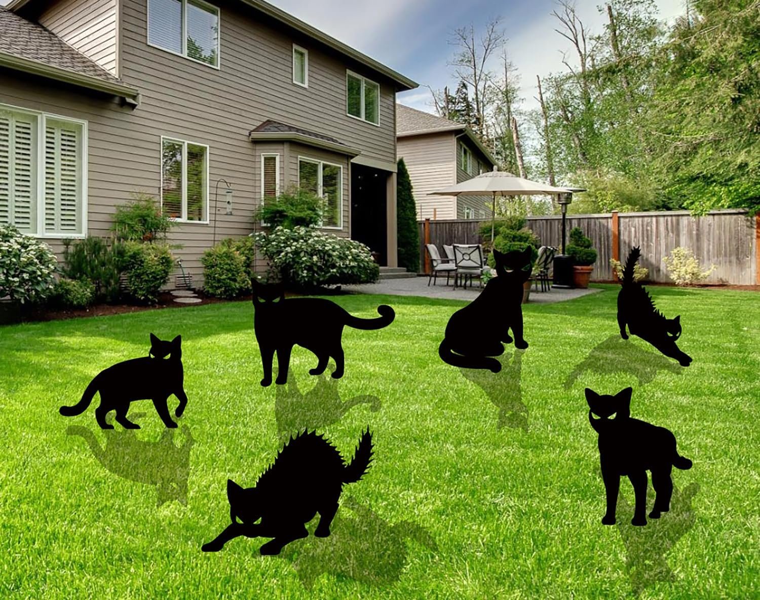 Halloween Yard Signs – 6 PCS Black Cat Decorations with Stakes for Outdoor Scary Silhouette with Glowing Eyes Waterproof Corrugated Plastic Lawn Decor