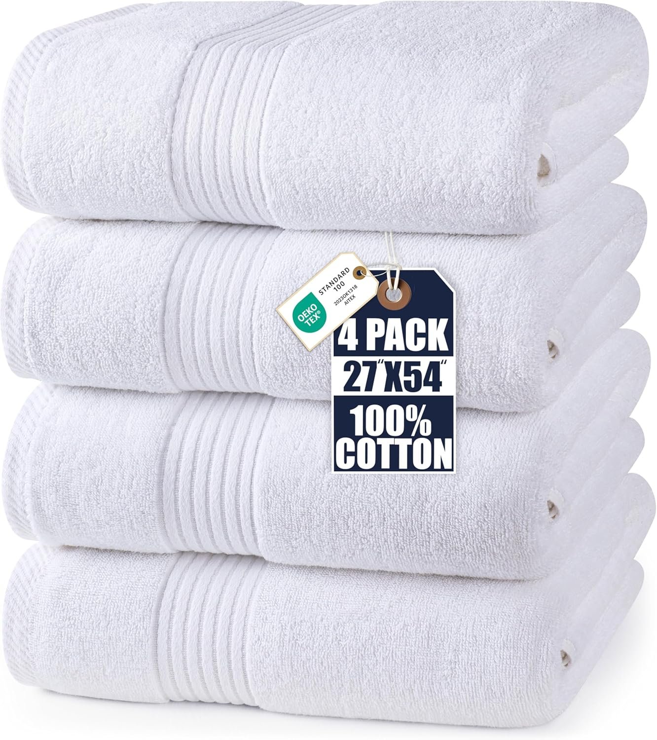Utopia Towels Luxurious Bath Towels Set, 27 x 54 Inches 100% Ring Spun Cotton, 4 Pack White