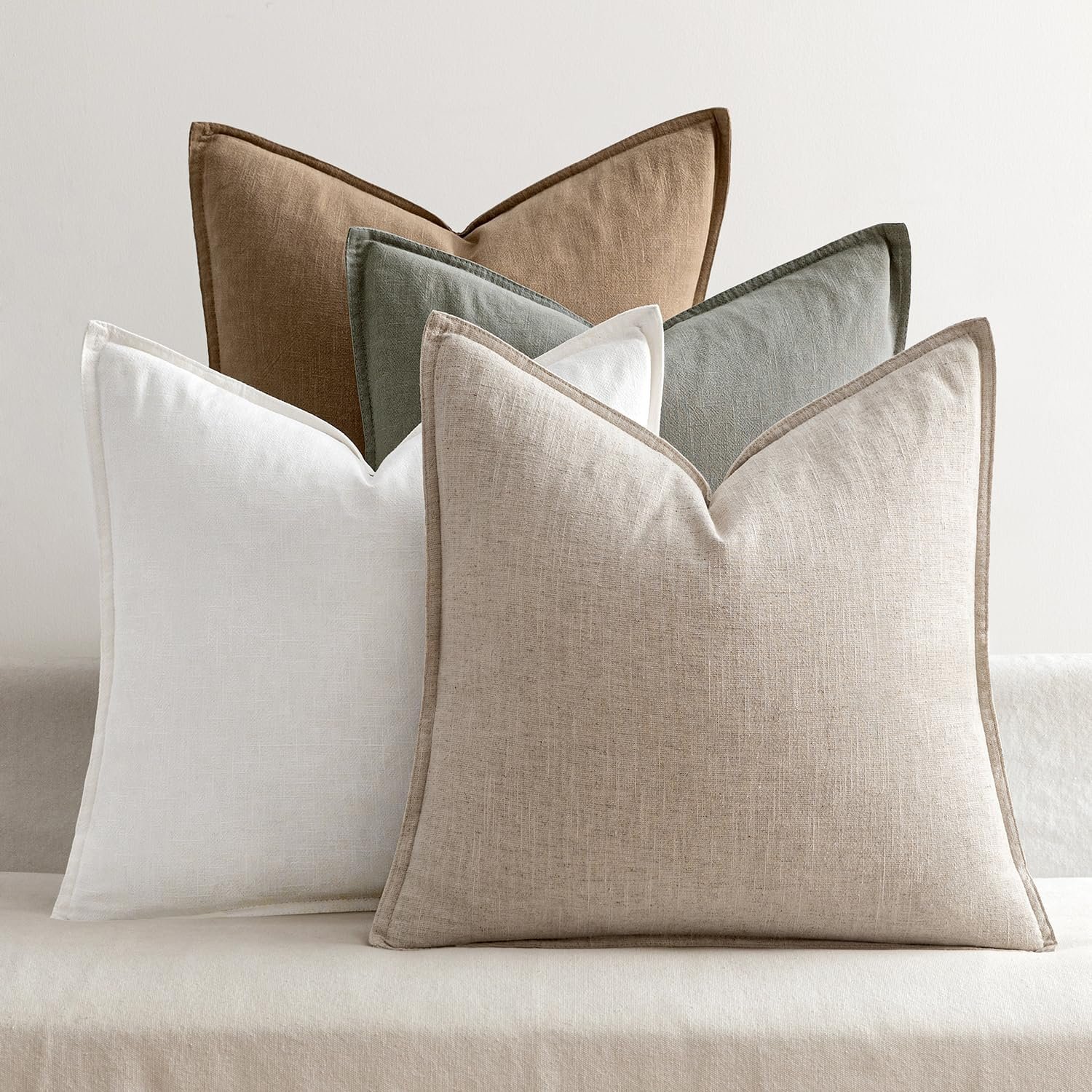 MIULEE Neutral Boho Linen Decorative Pillow Covers 18×18 Inch Pack of 4 | Natural Throw Pillow Covers Soft Farmhouse Couch Pillowcases Modern Home Decors for Living Room Bed Sofa