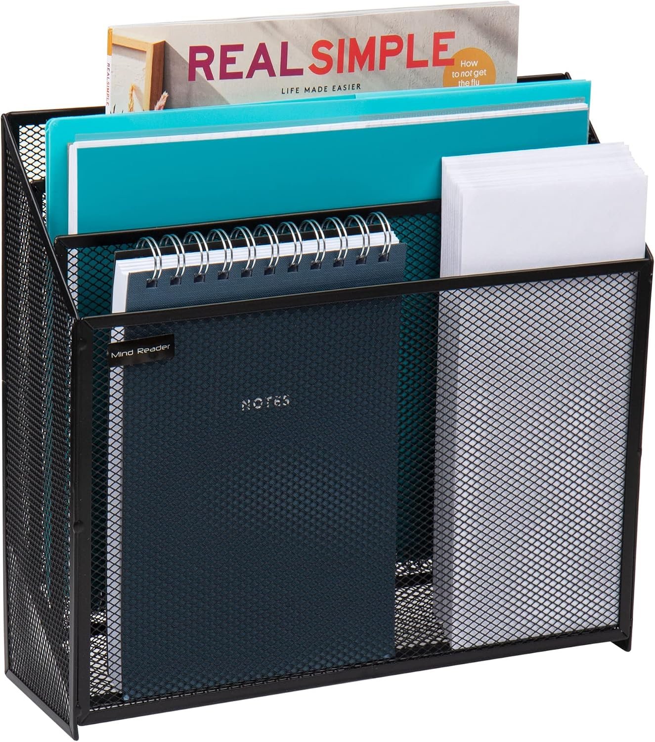 Mind Reader Vertical File Storage, Desktop Organizer, Workspace, Office, Metal Mesh, 12.5″L x 3.75″W x 11.5″H, Black