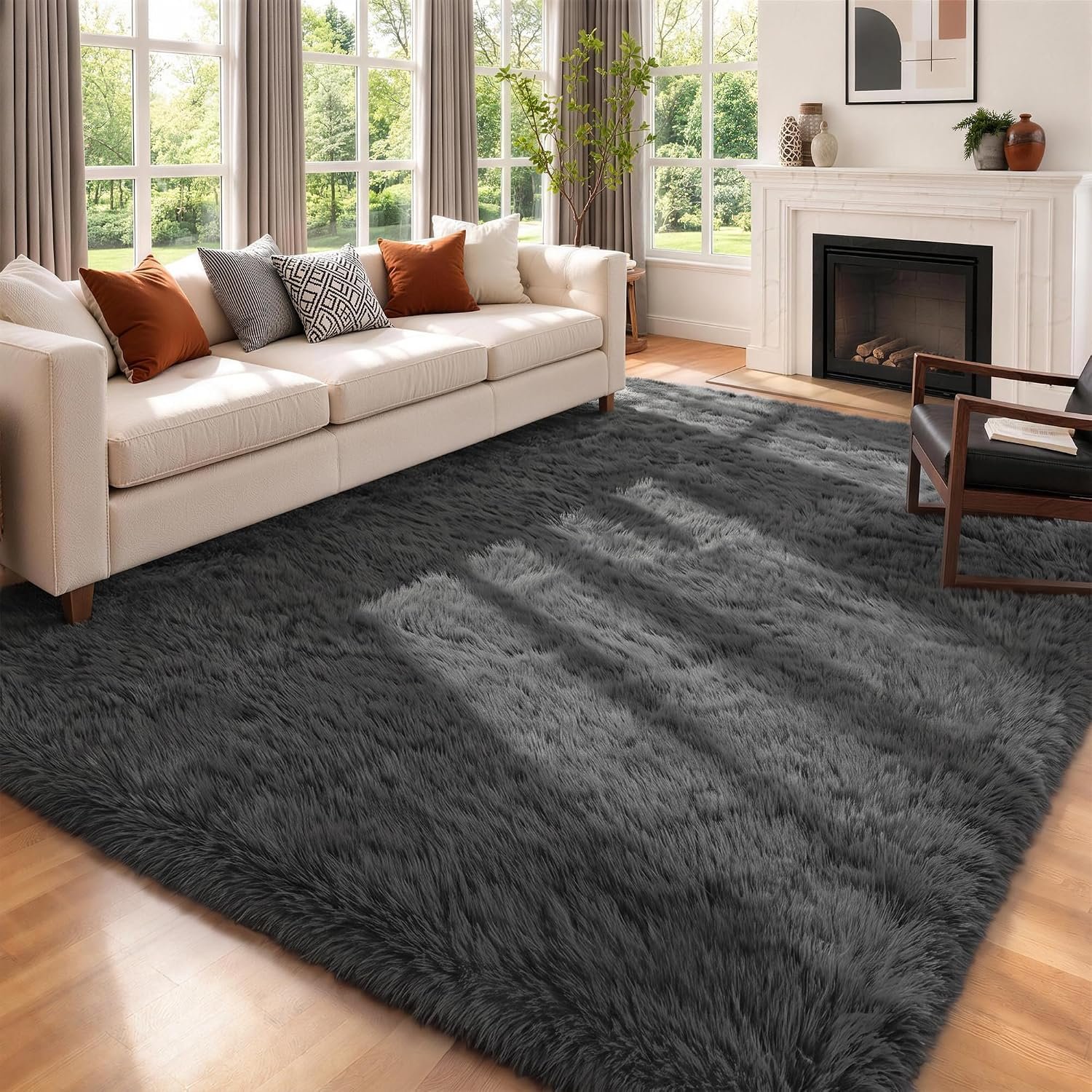 6×9 Area Rug for Living Room: Ultra Soft Fluffy Rug Modern Large Thicked Shag Rug for Bedroom Non Slip Indoor Fuzzy Carpets for Girls Kids Room Nursery Dorm Home Decor Grey