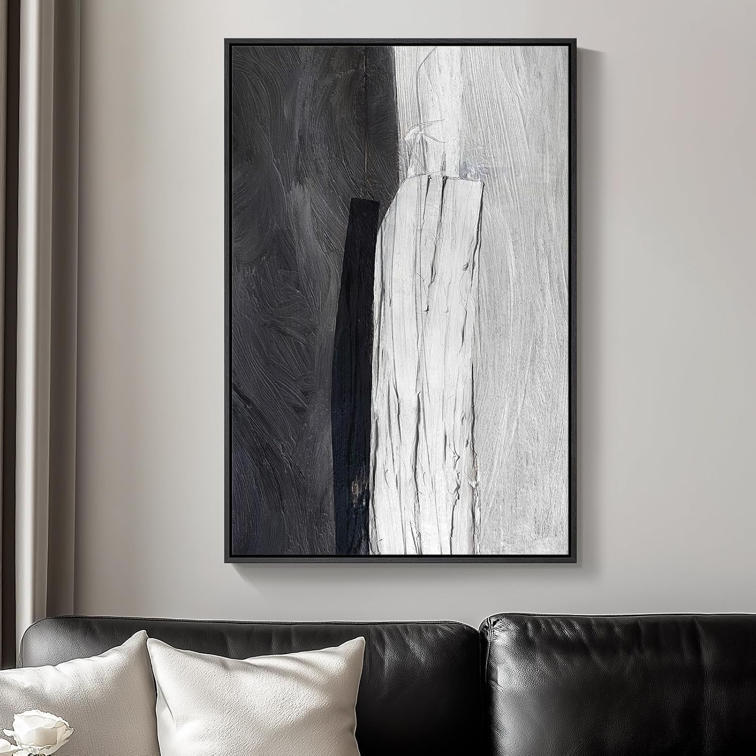 Framed Black and White Abstract Canvas Wall Art, Modern Art Prints Paintings Artwork for Walls, Minimalist Abstract Pictures for Living Room Dining Room Bedroom Office Bathroom Wall Decor 24×36 In