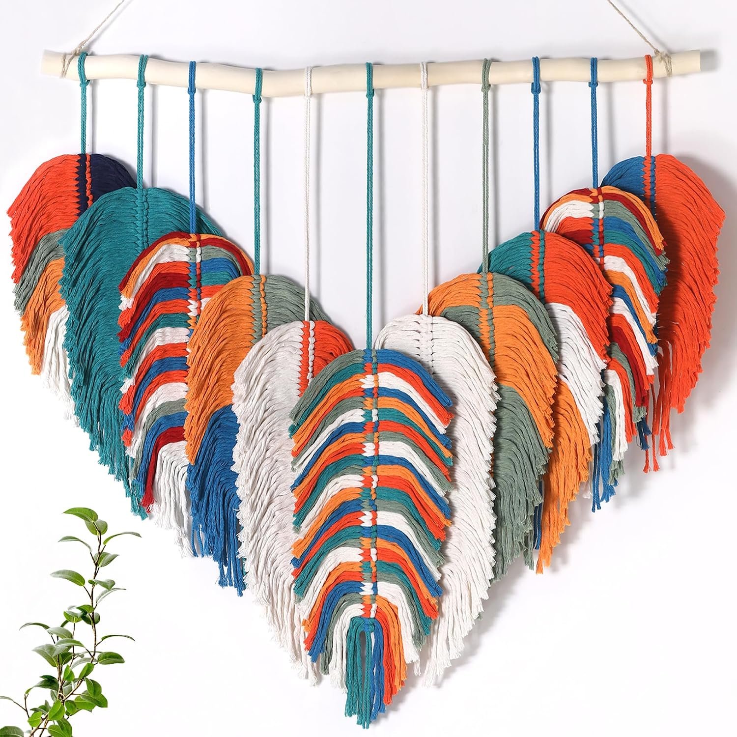 Amestrina Large Macrame Wall Hanging, Boho Chic Macrame Wall Decor, Bohemian Leaf Feather Macrame Wall Art, Handmade Macrame Wall Hanging Tapestry for Bedroom Living Room 31″ Wx 31″ L (Orange)