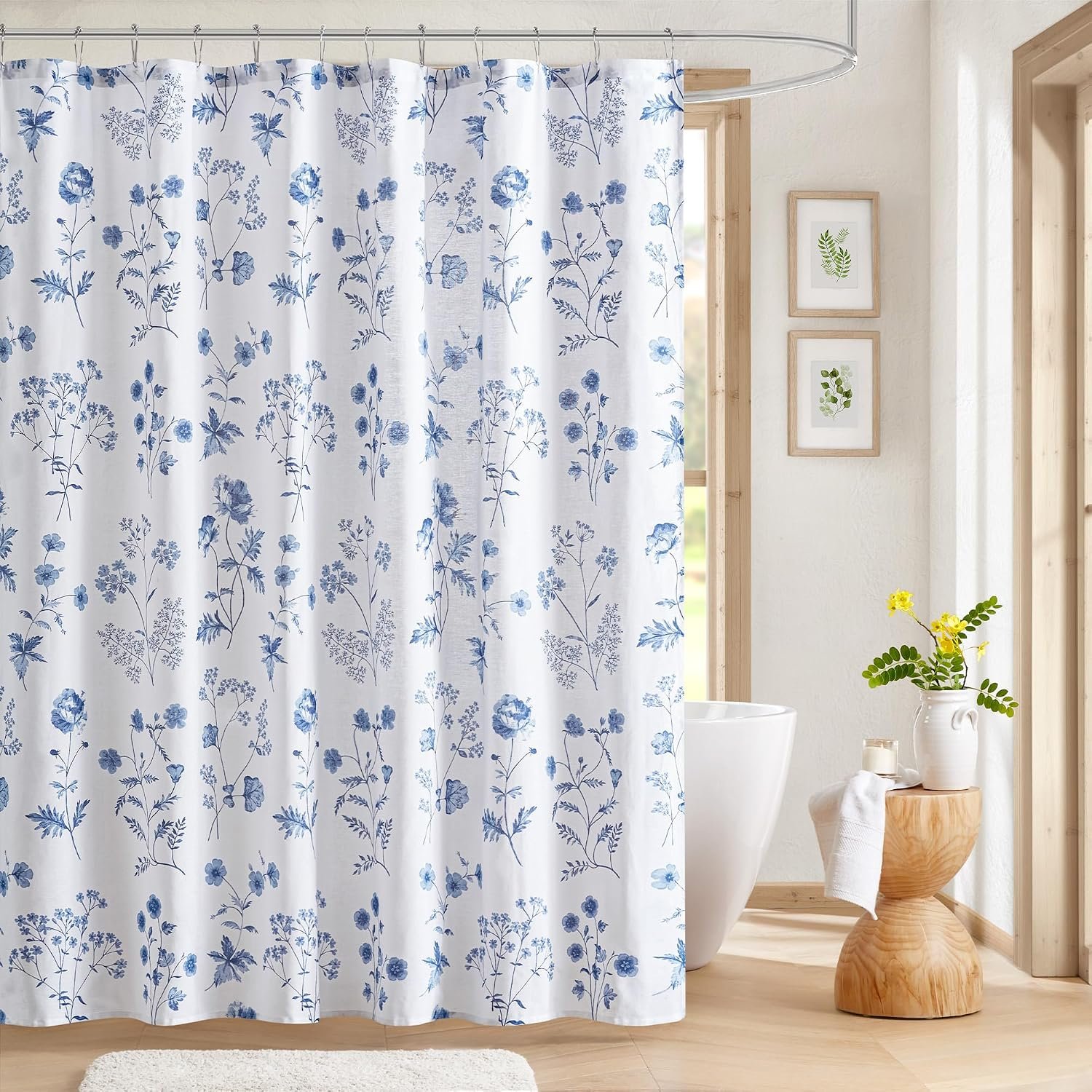 Martha Stewart Martha’s Garden Shower Curtain Botanical Floral Print Cotton Shower Curtain for Bathroom, Spa Quality Modern Shower Curtains Standard Size, 72×72 Blue
