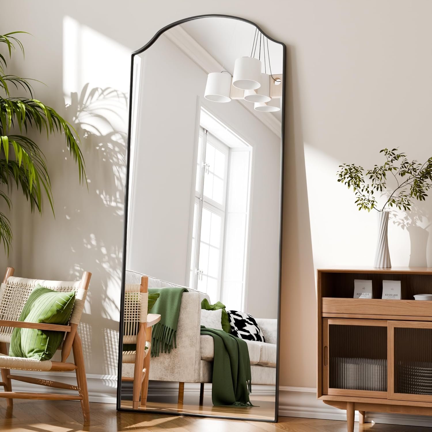 BEAUTYPEAK Full Length Mirror, Full Body Mirrors with Unique Arched Design, 71″x30″ Floor Mirror with Aluminum Alloy Frame, Standing Hanging or Leaning for Bedroom and Living Room, Black