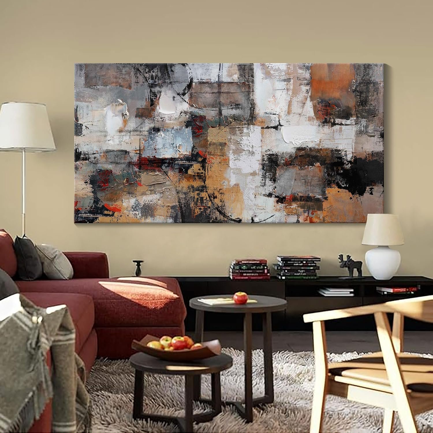 Abstract Canvas Wall Art – Modern Minimalist Wall Painting – Brown Decorations – Framed Wall Art for Bedroom, Office – Artwork Wall Decor – Brown Bedroom Wall Decor Above BedAbstract Canvas Wall Art 24×48IN