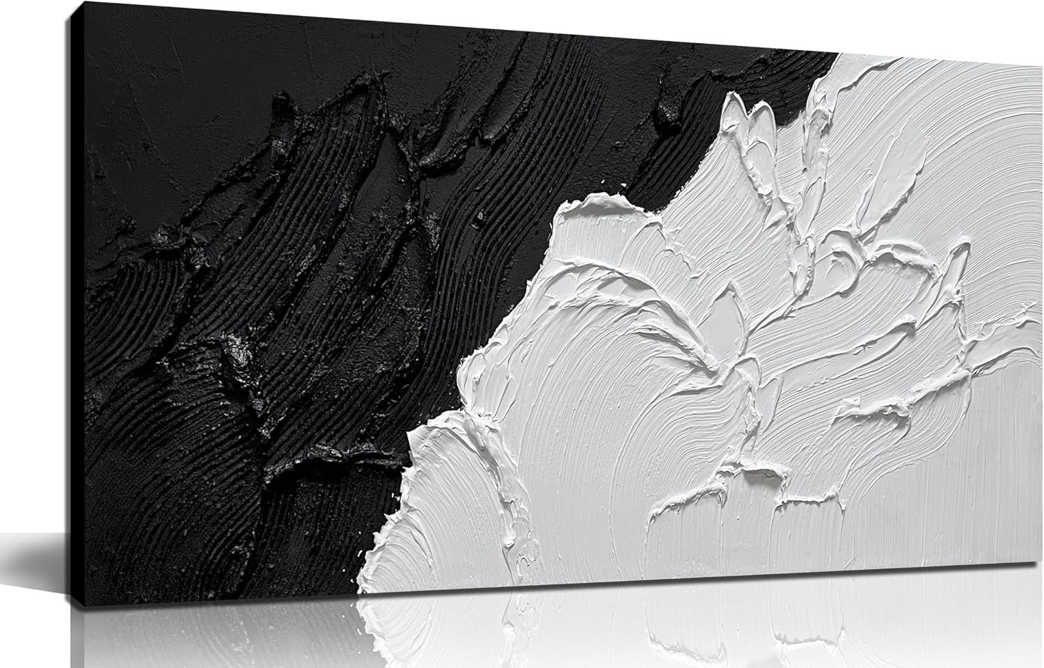CGXART Abstract Canvas Wall Art For Bedroom Black And White Pictures Wall Decor For Living Room Minimalist Hand Painted Wall Art For Bathroom Size 20 x 40 Inch